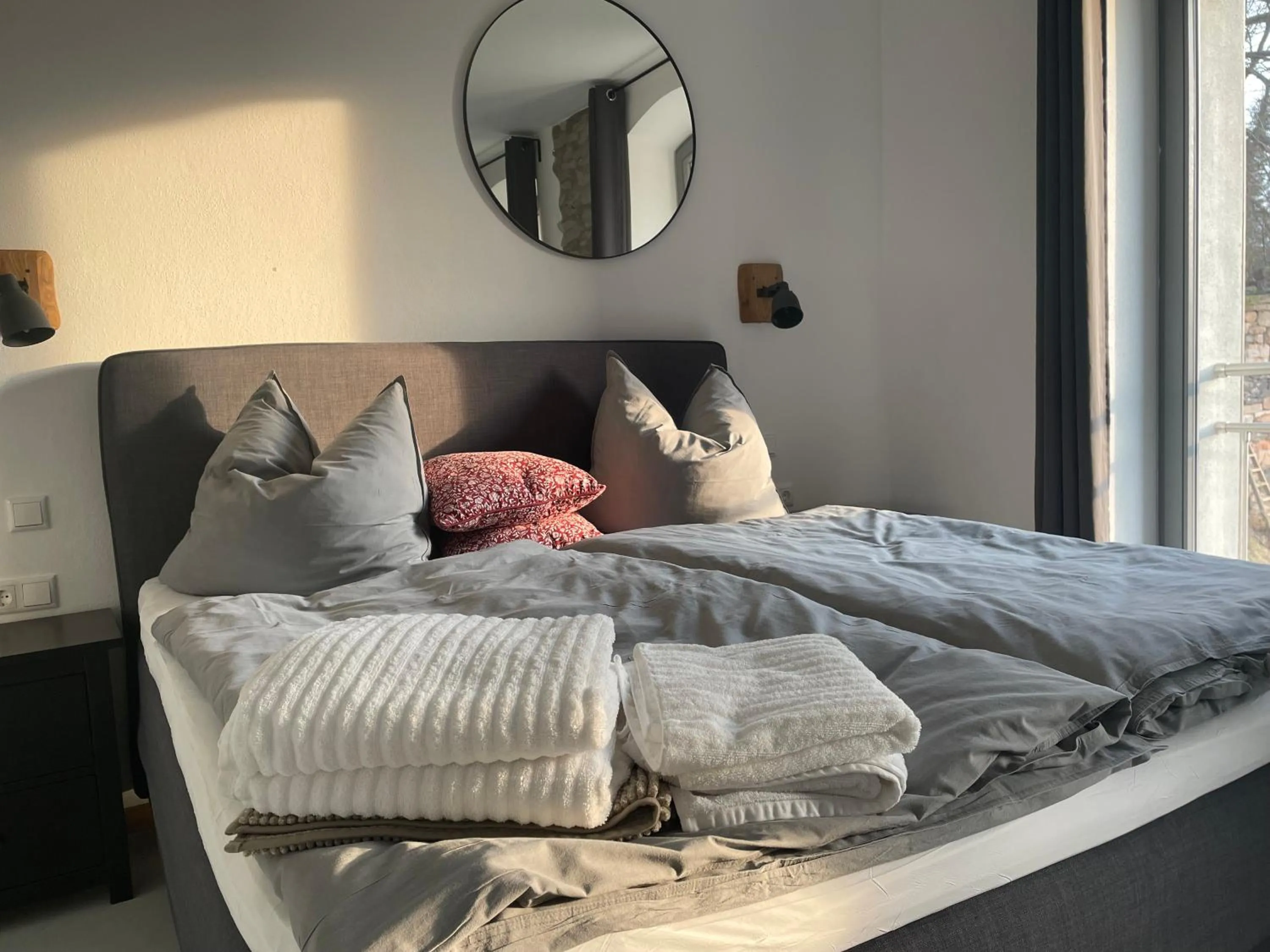 Bed in Gästehaus Lausnitz Zimmer