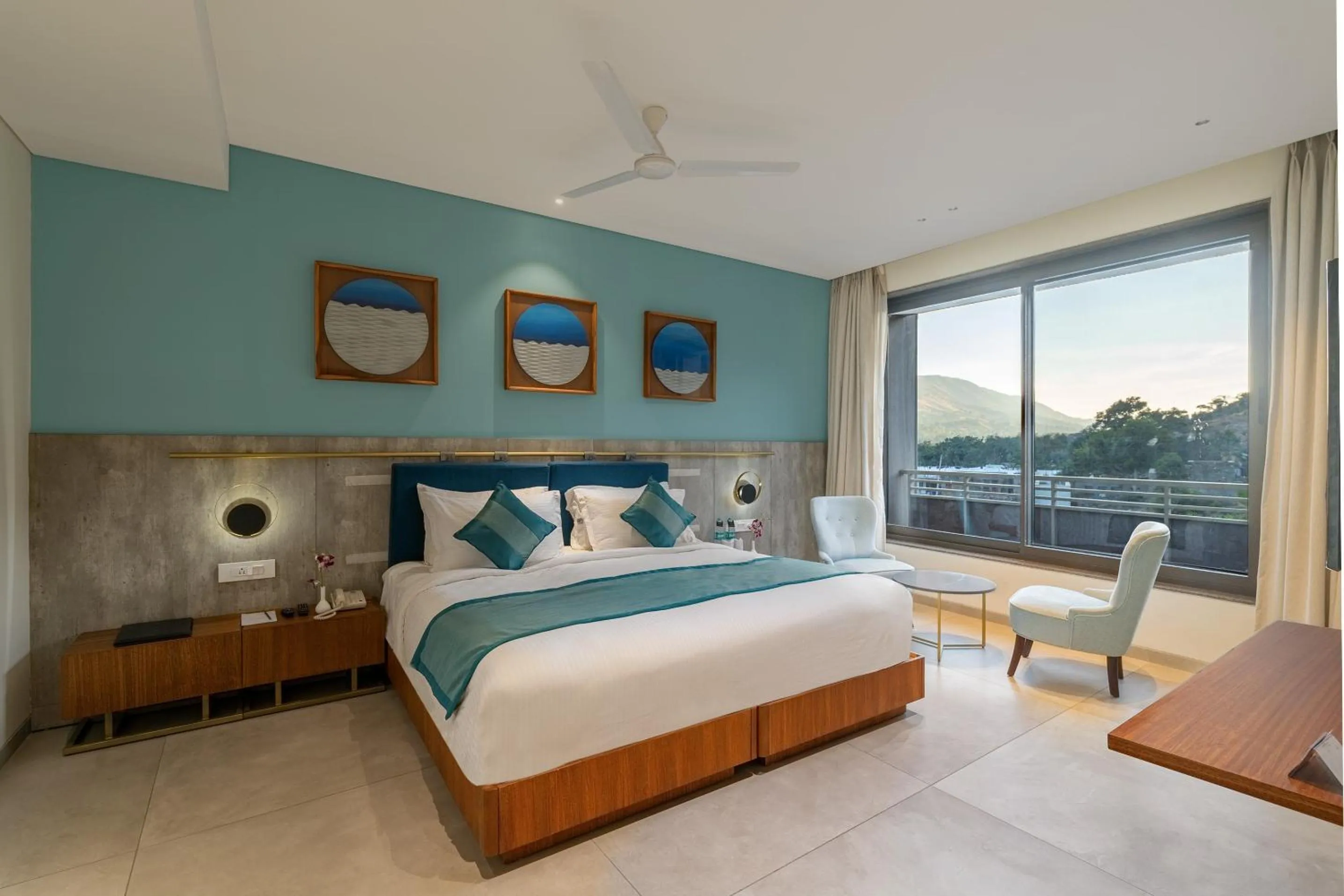 Bedroom, Bed in Stone Wood Premier Kumbhalgarh