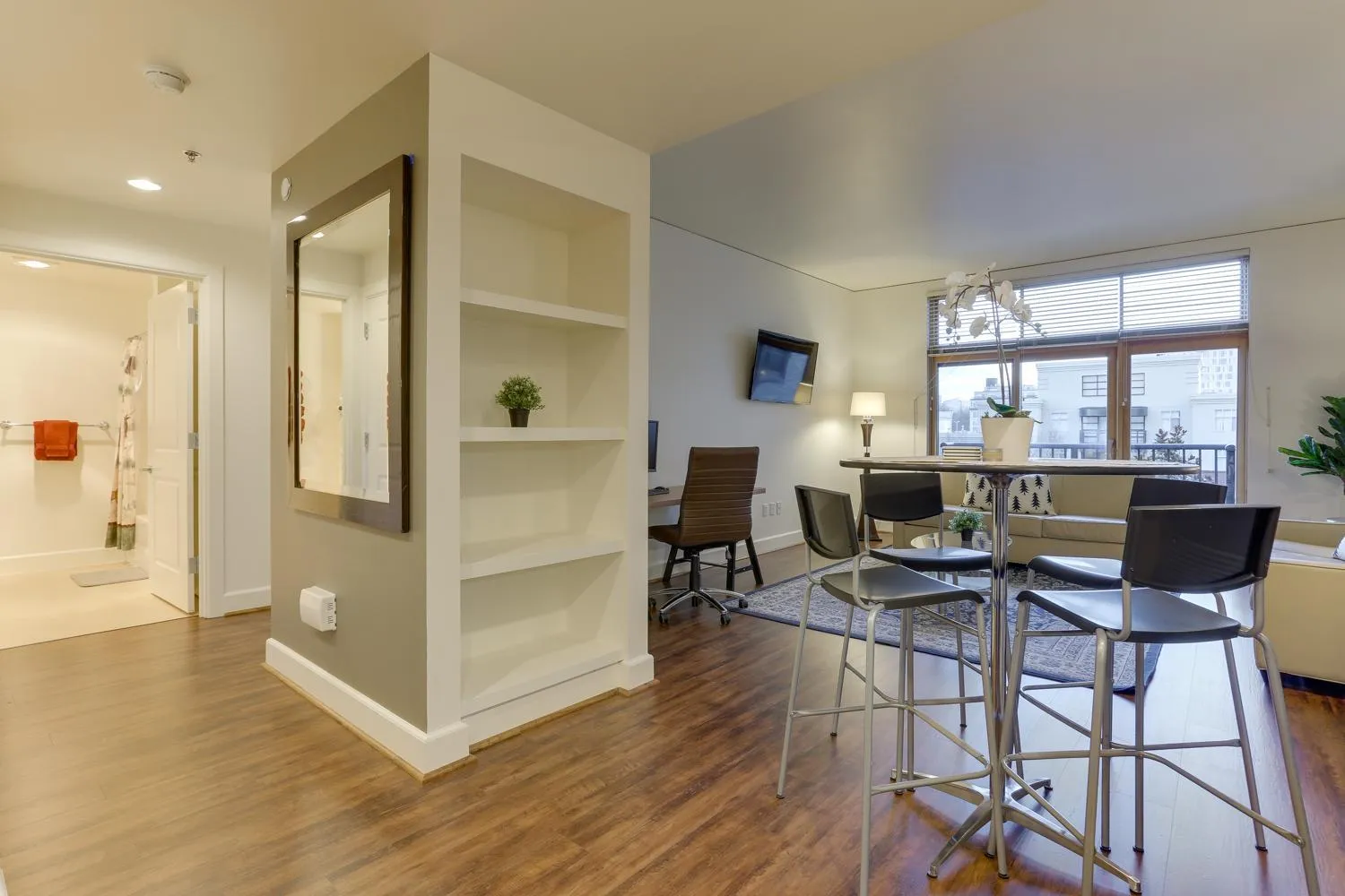 Living room in Renu Suites at The Burlington Portland
