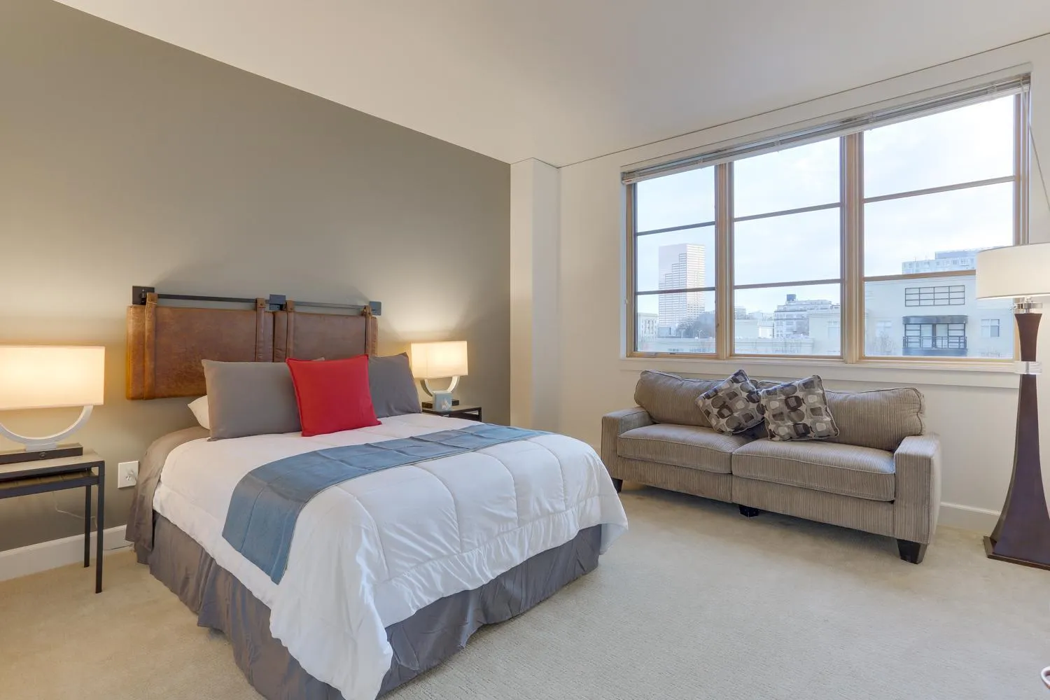 Bed in Renu Suites at The Burlington Portland