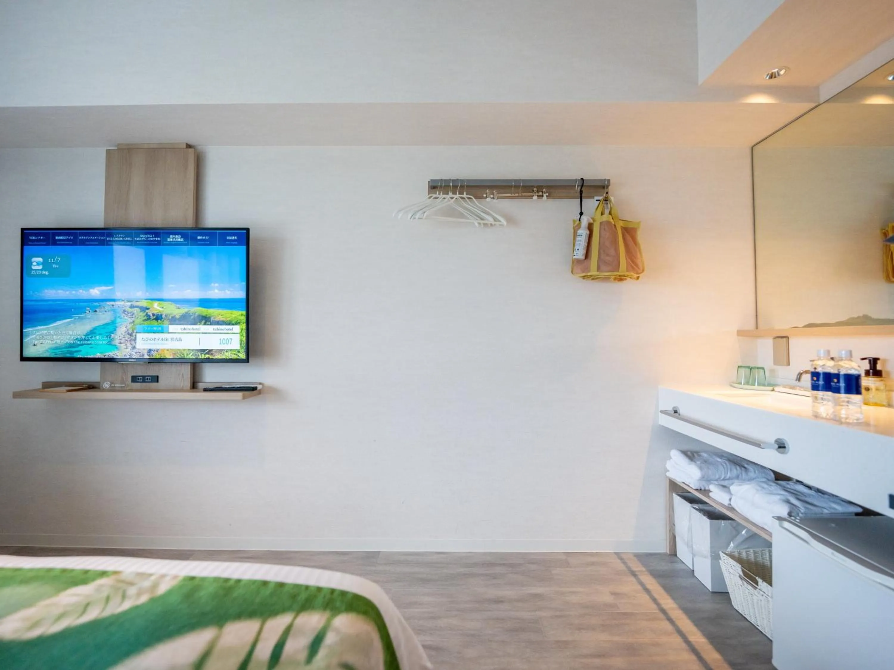 Photo of the whole room in Tabino Hotel lit Miyakojima