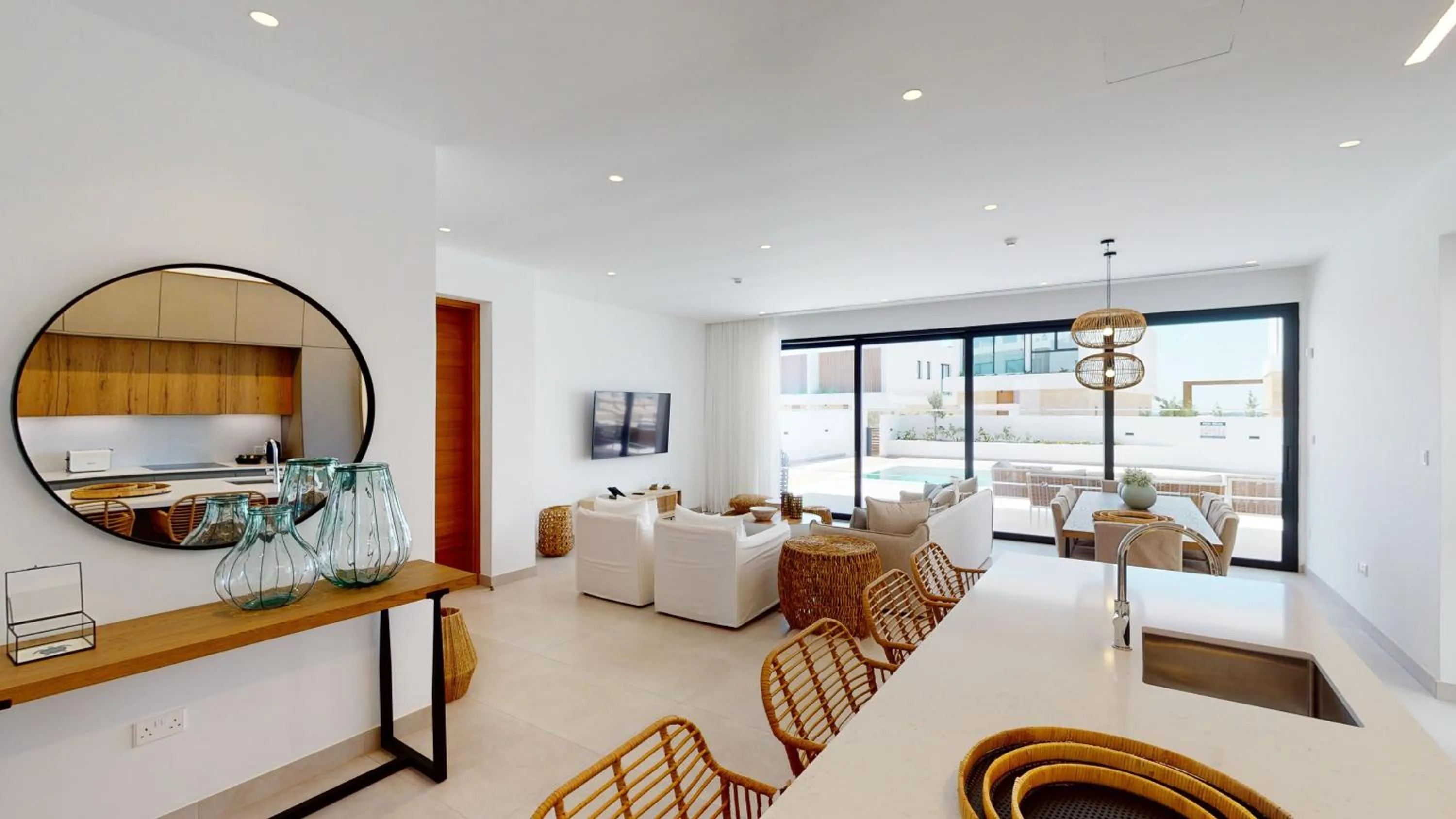 Living room, Bed in Periyiali Konnos Villas Beach Resort