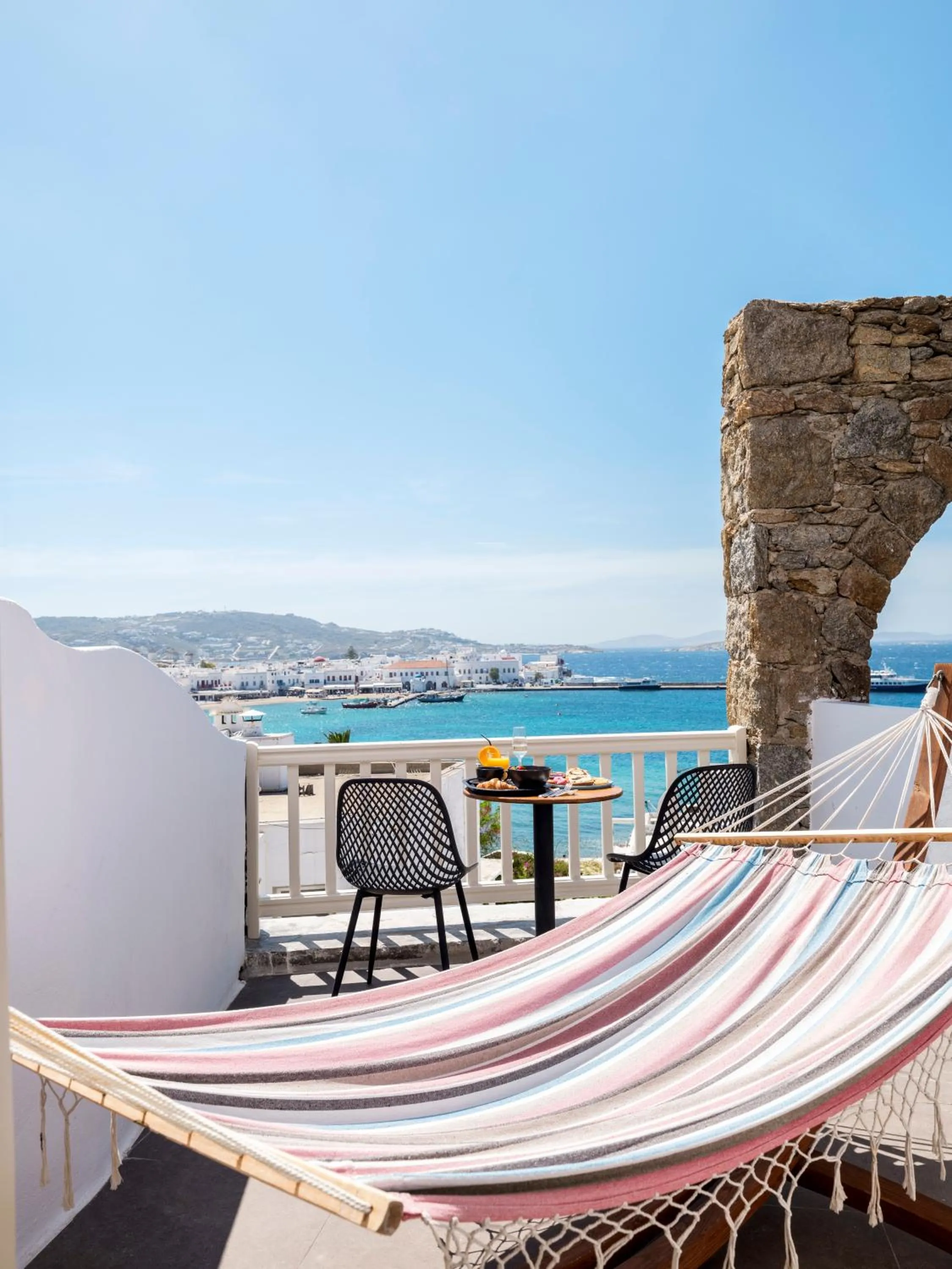 Patio in Yalos Hotel Sunset view Mykonos town private rooms