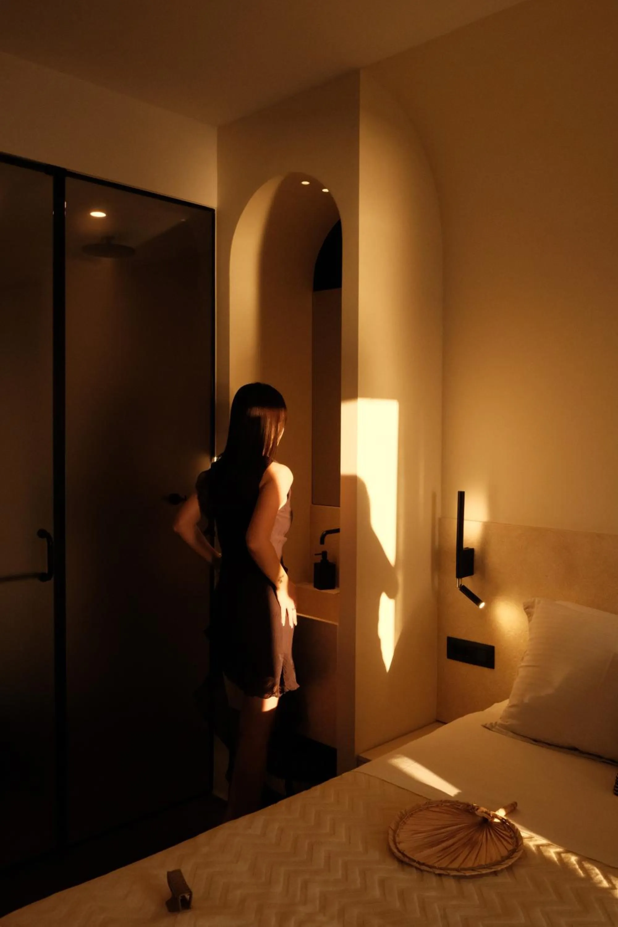 Bed in Yalos Hotel Sunset view Mykonos town private rooms