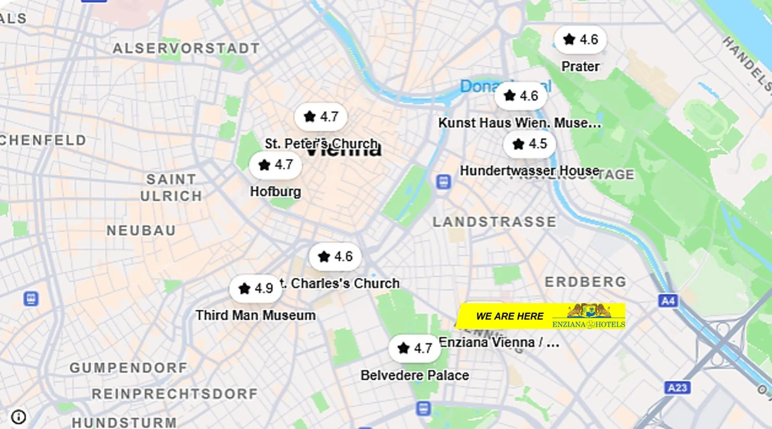 Location in Hotel Enziana Wien