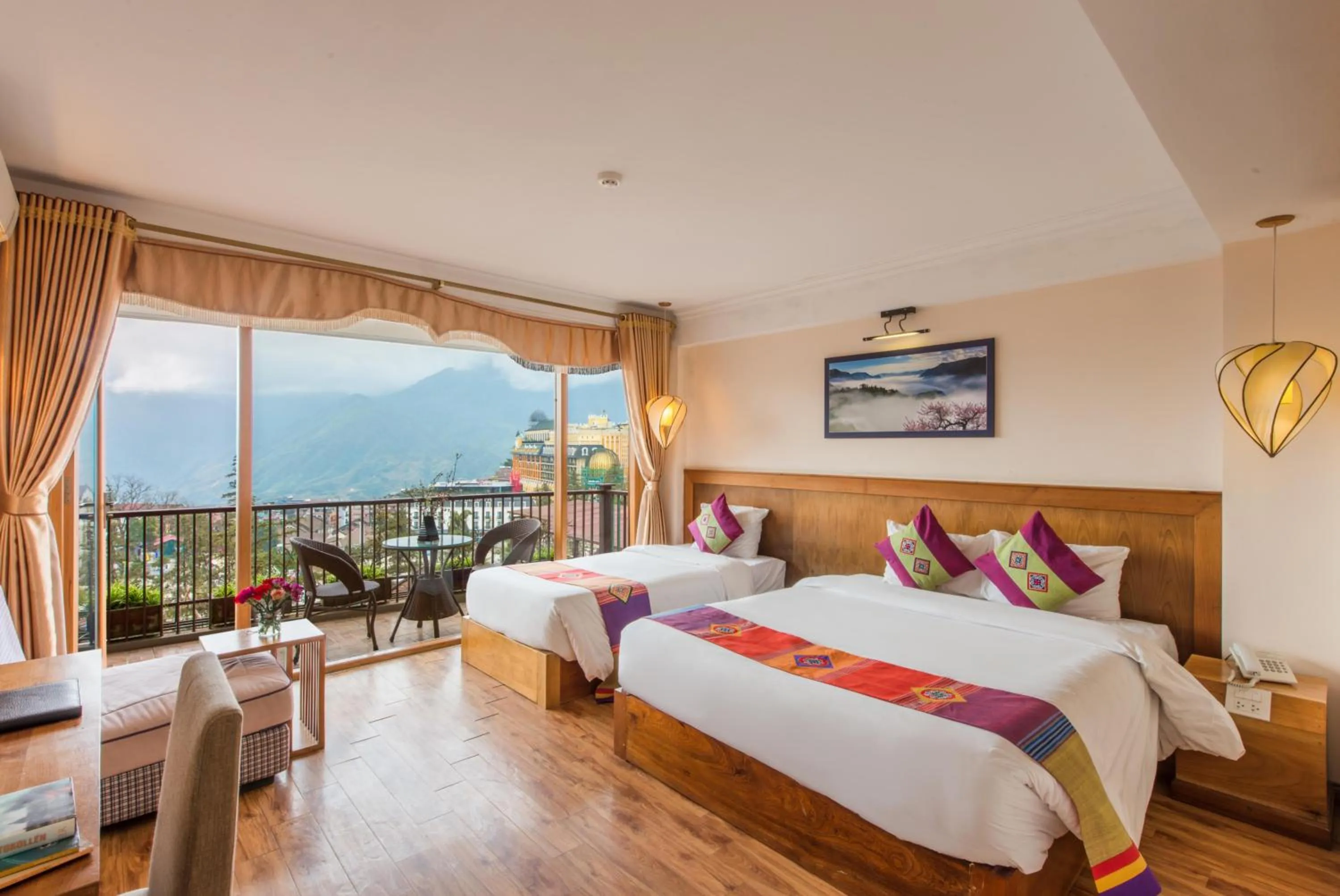 View (from property/room), Bed in Sapa Panorama Hotel