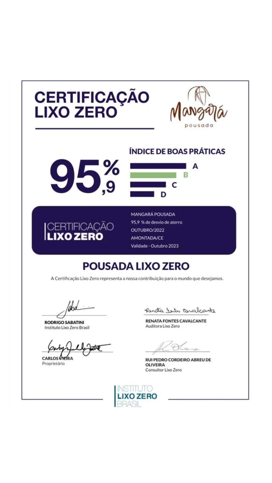 Certificate/Award in Mangará Pousada