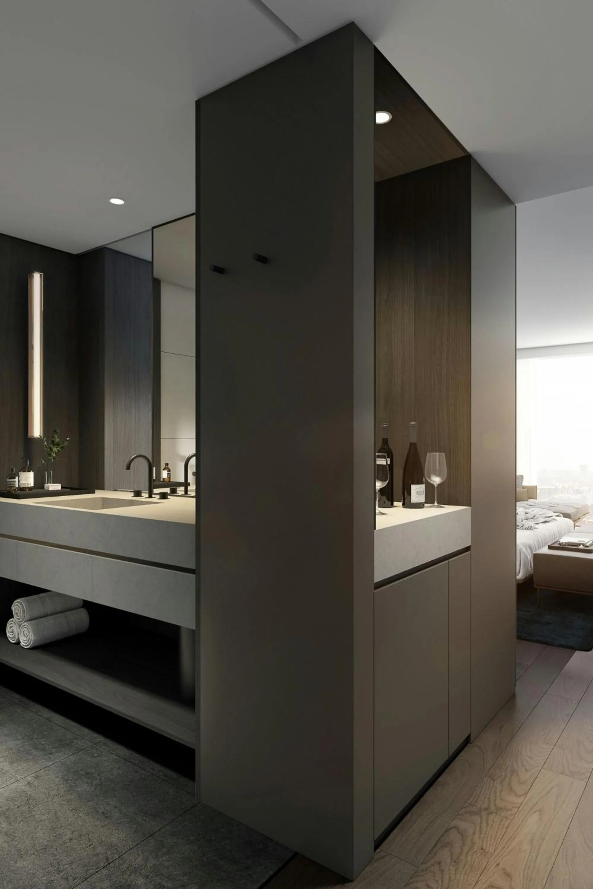 Bathroom, Bed in Melbourne Marriott Hotel Docklands