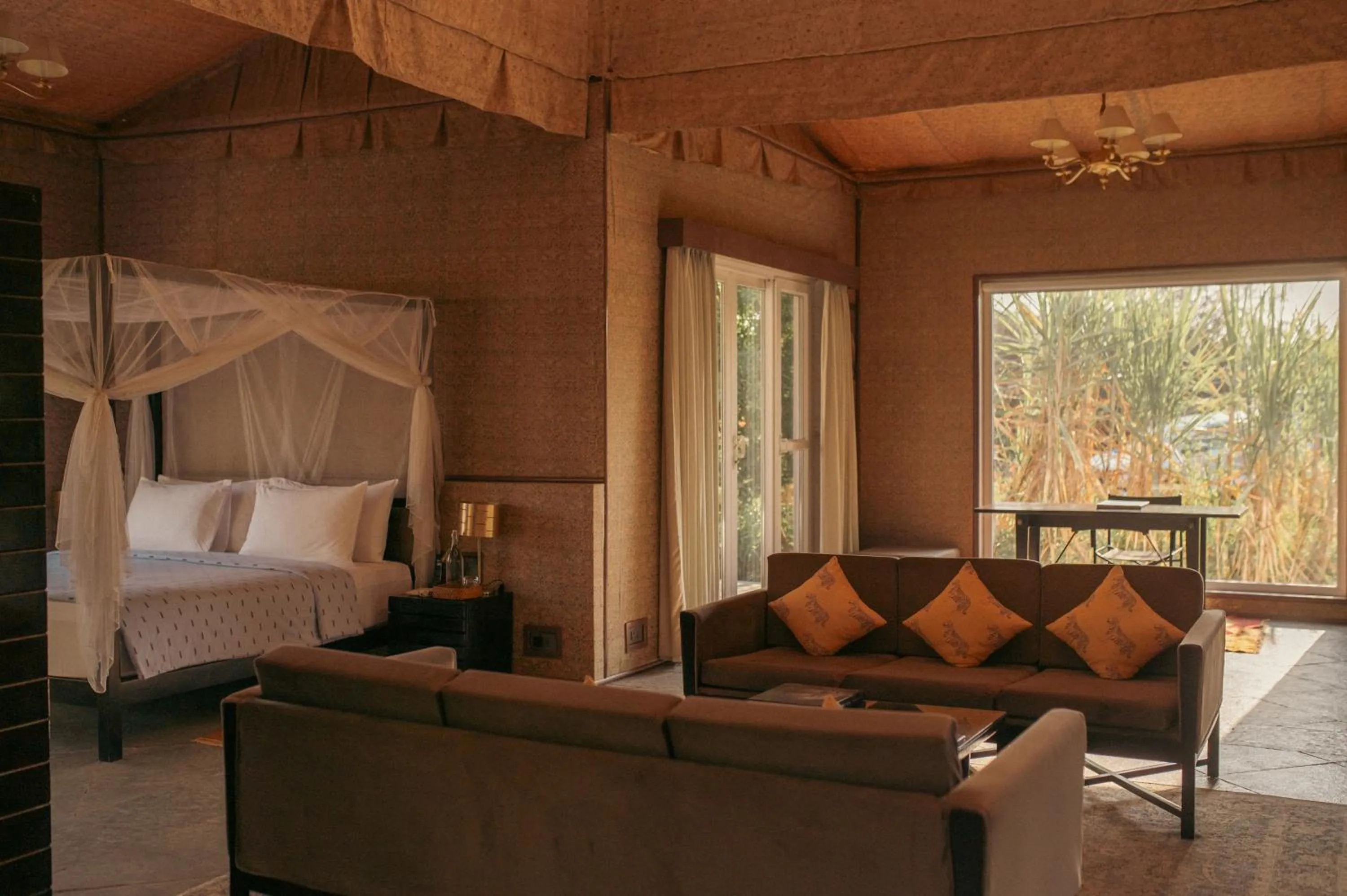 Living room, Bed in Brij Pola, Jawai - Luxury Jungle Camp with Private Pools