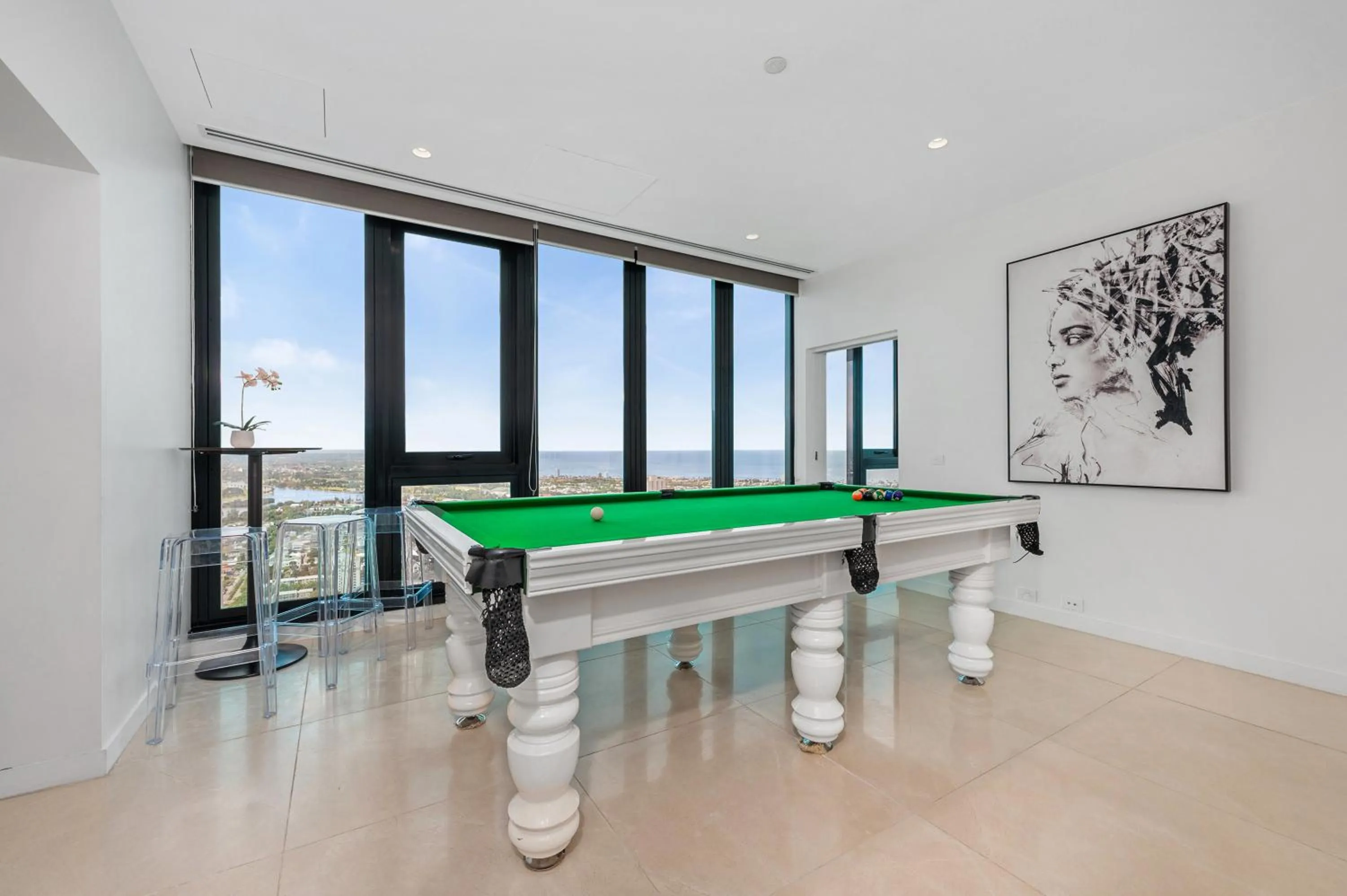 Game Room in Melbourne City Apartments Panoramic Skyview Penthouse