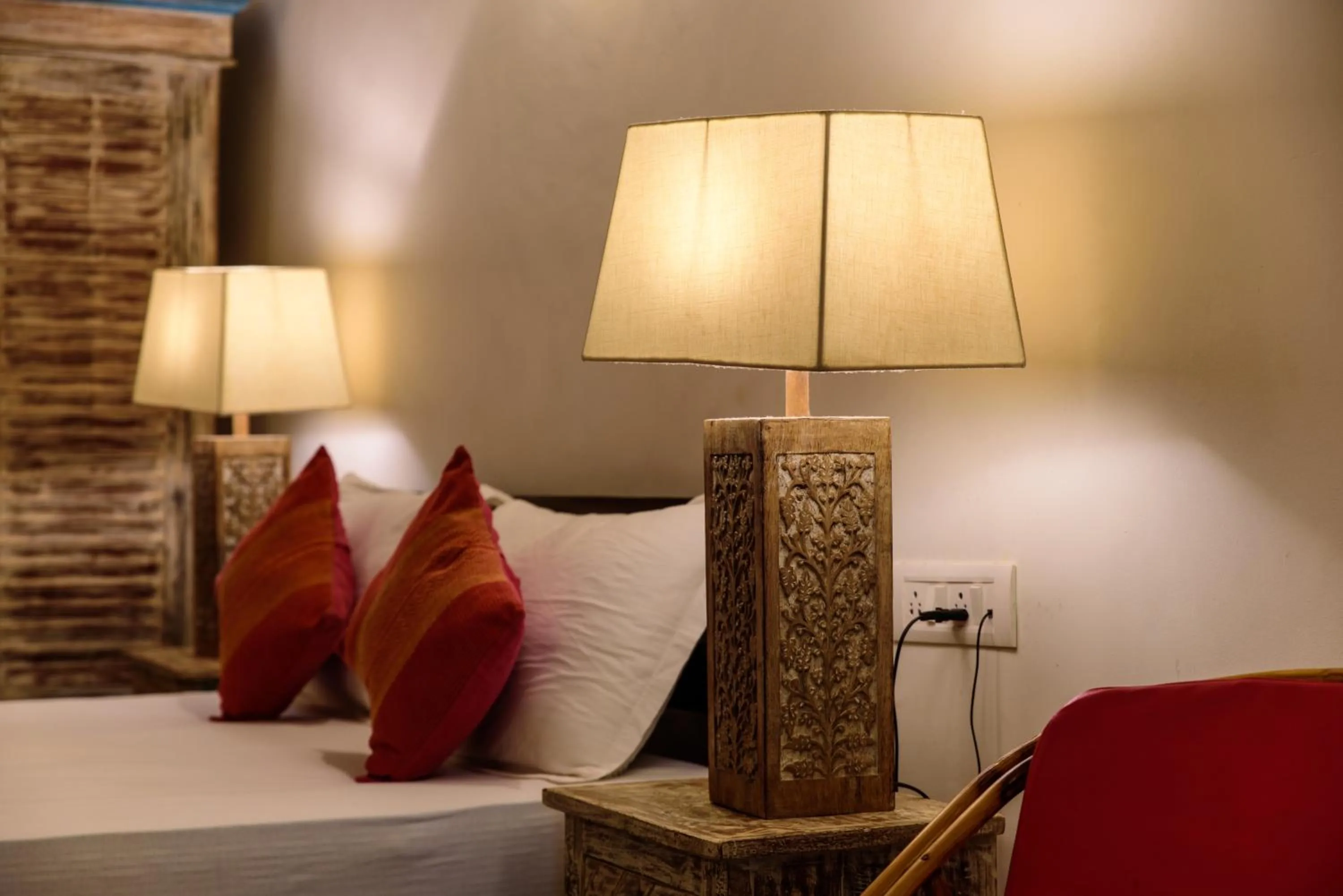 Decorative detail, Bed in Little India Beach Cottages