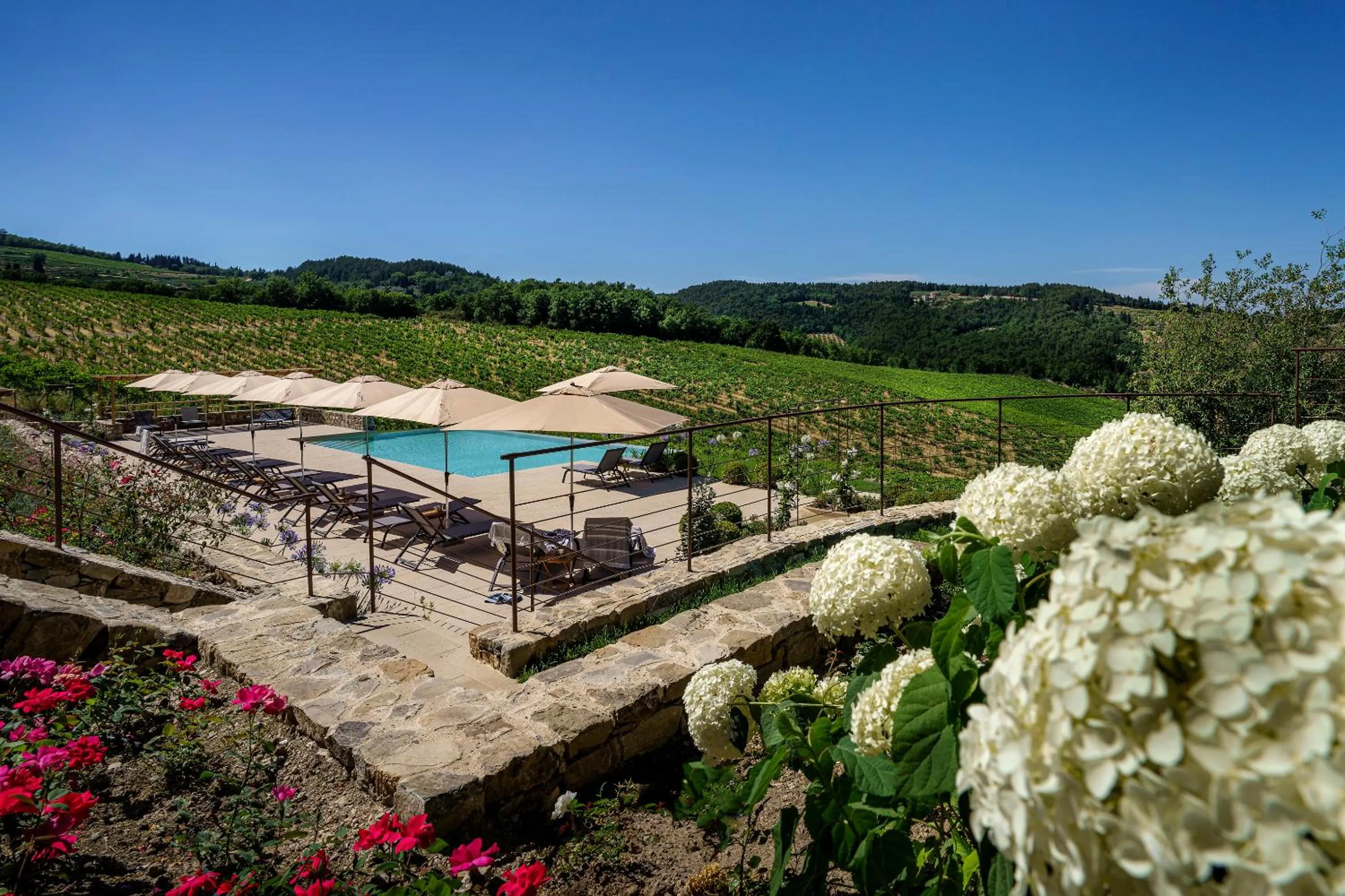 Pool view in La Pietra Del Cabreo