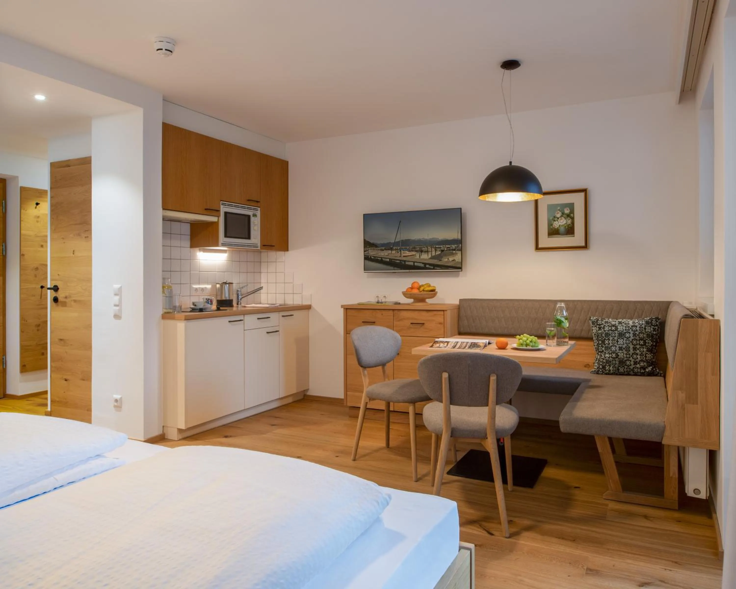 Kitchen or kitchenette, Bed in Ferienhof Neusacher Moser