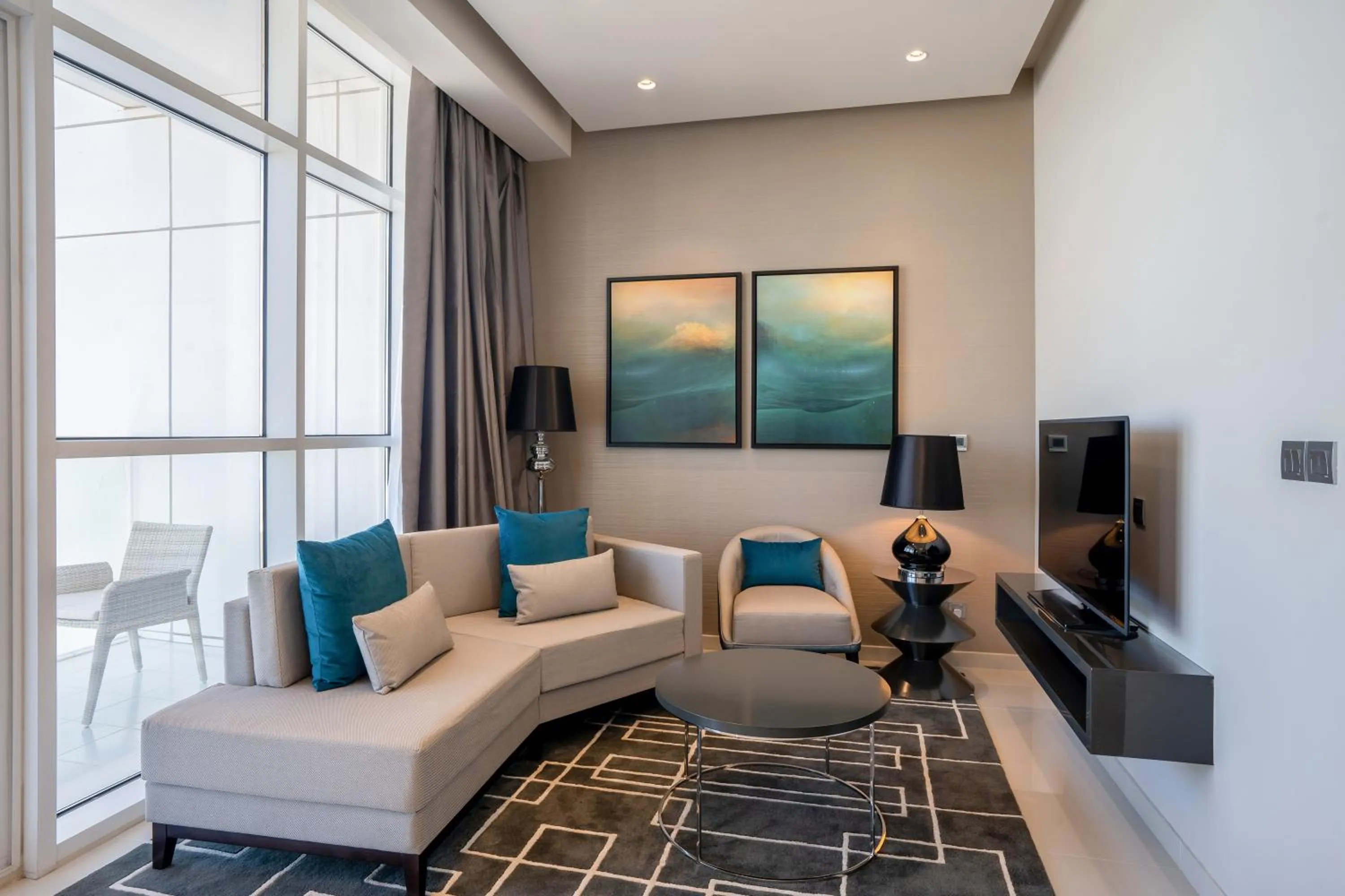 Living room in Radisson Dubai Damac Hills