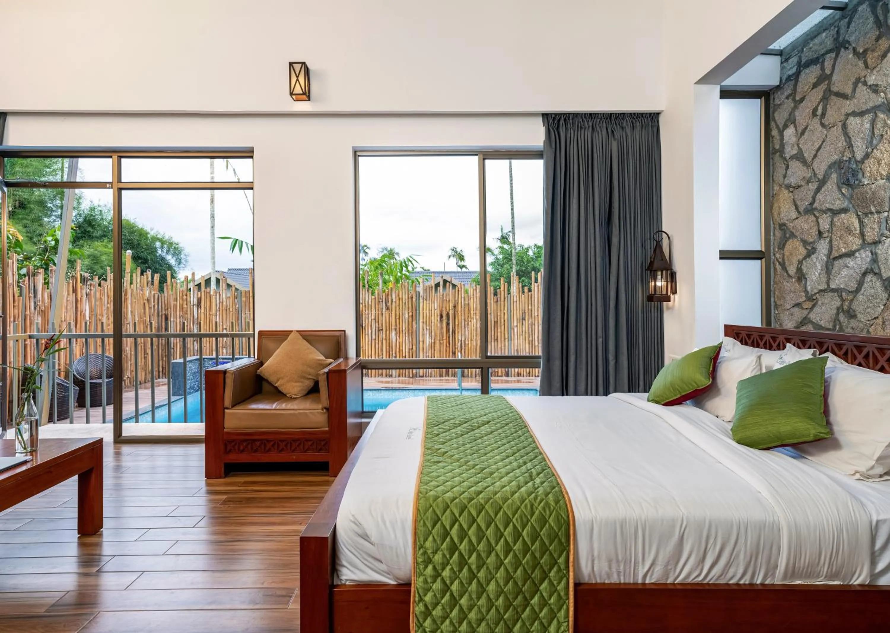 Pool view, Bed in Coffee Greens Resort