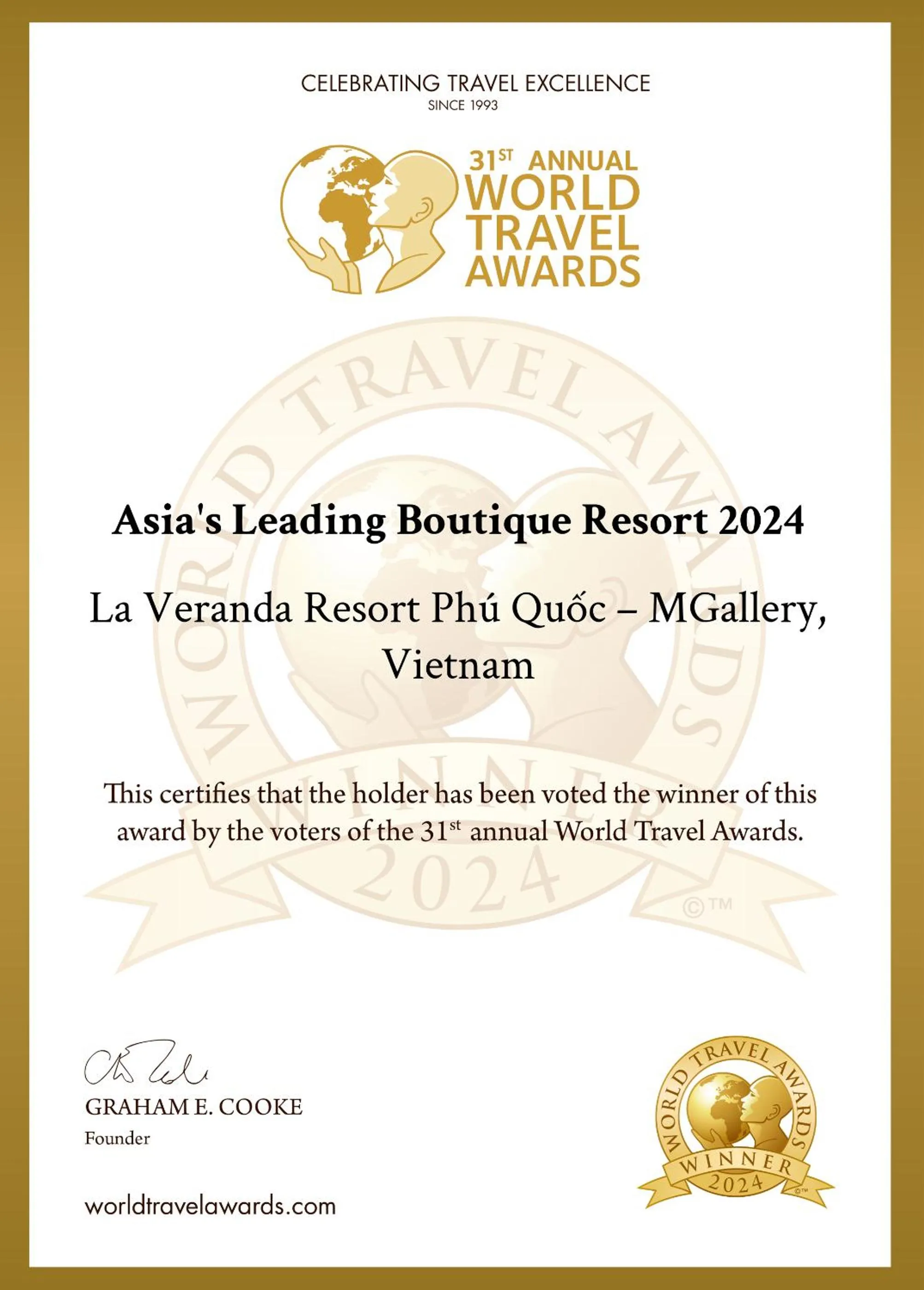 Certificate/Award in La Veranda Resort Phu Quoc - MGallery
