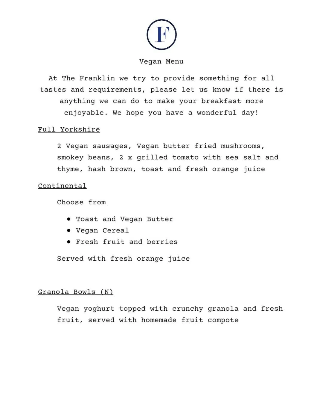 Meals in The Franklin