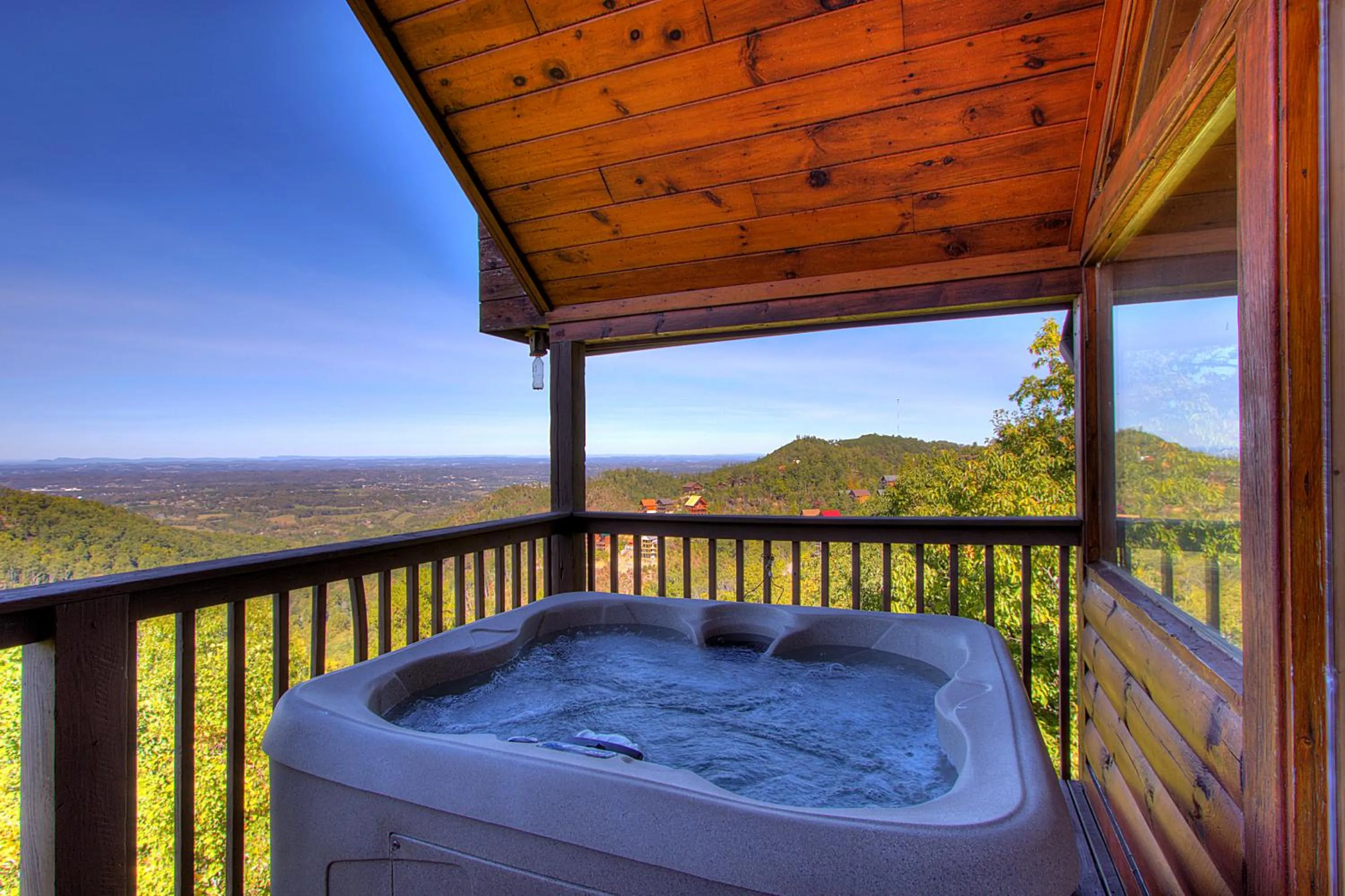 Hot Tub in Stairway · Stunning Cabin in the Stars- 100mile views!
