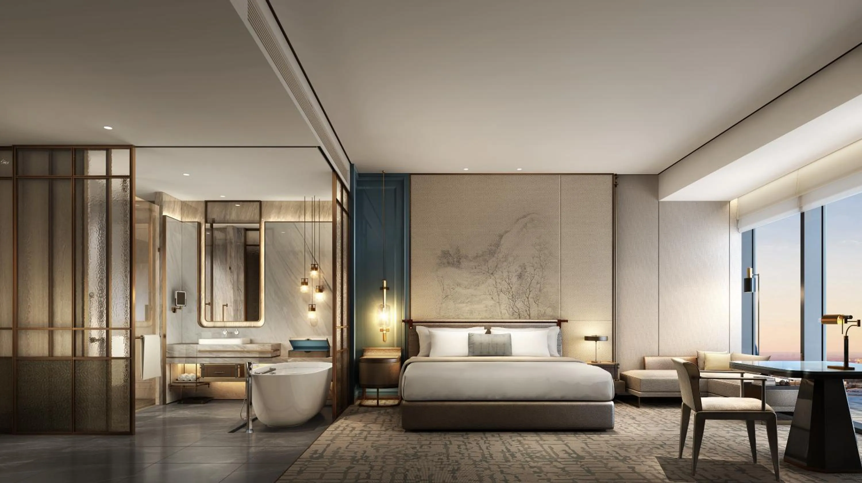 Photo of the whole room, Bed in Qingdao Haitian Hotel