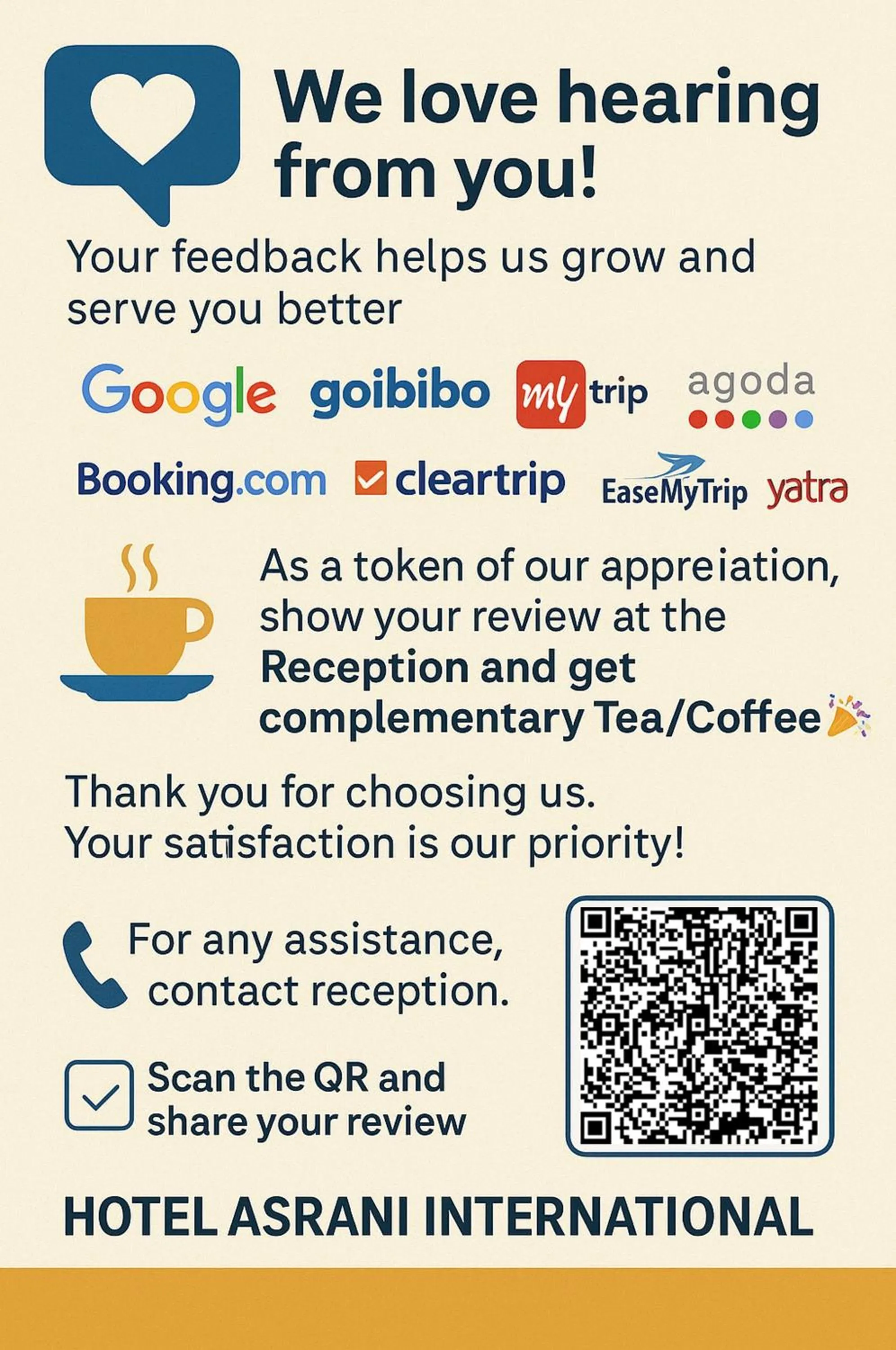 Logo/Certificate/Sign in Hotel Asrani International