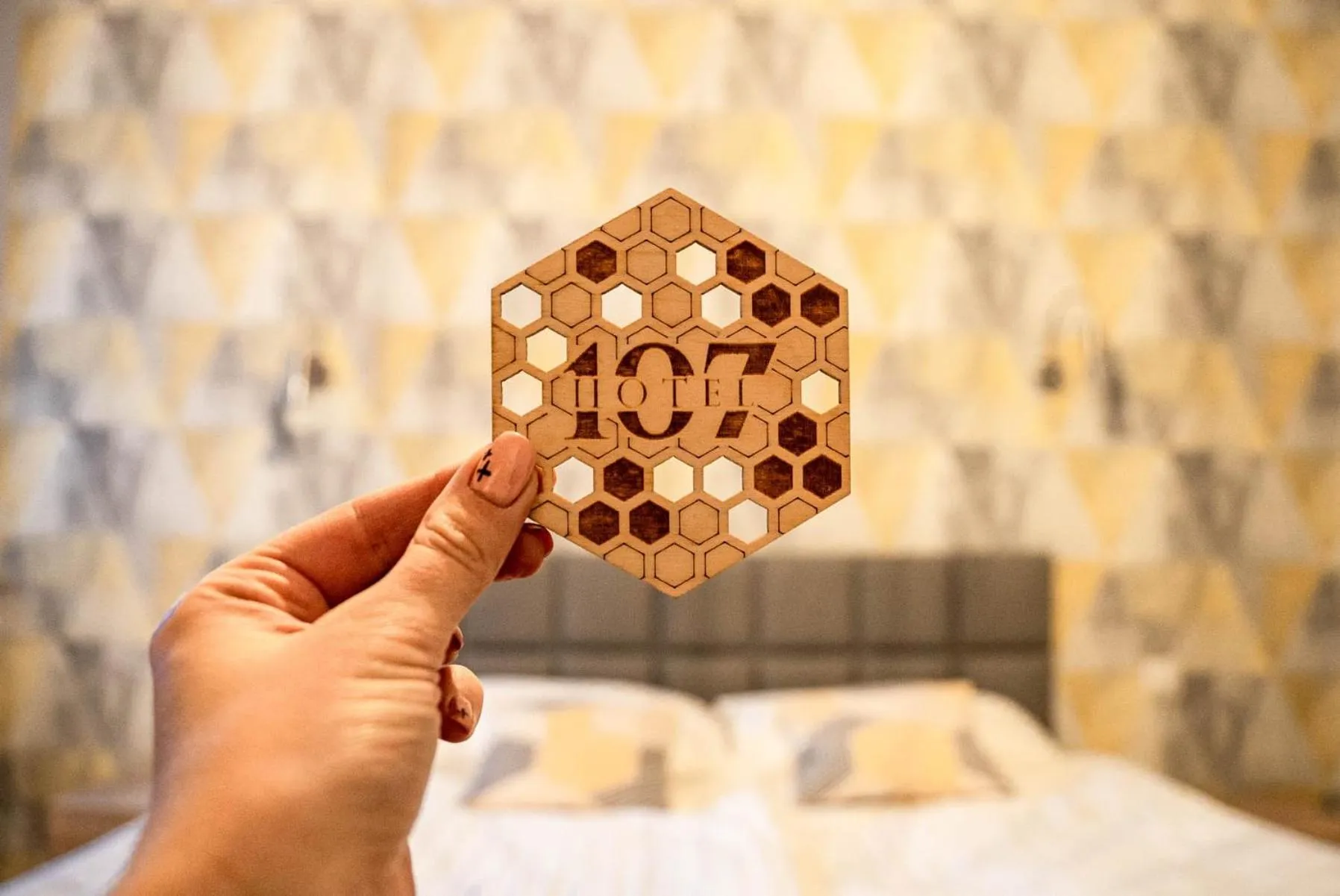 Property logo or sign, Bed in Hotel 107