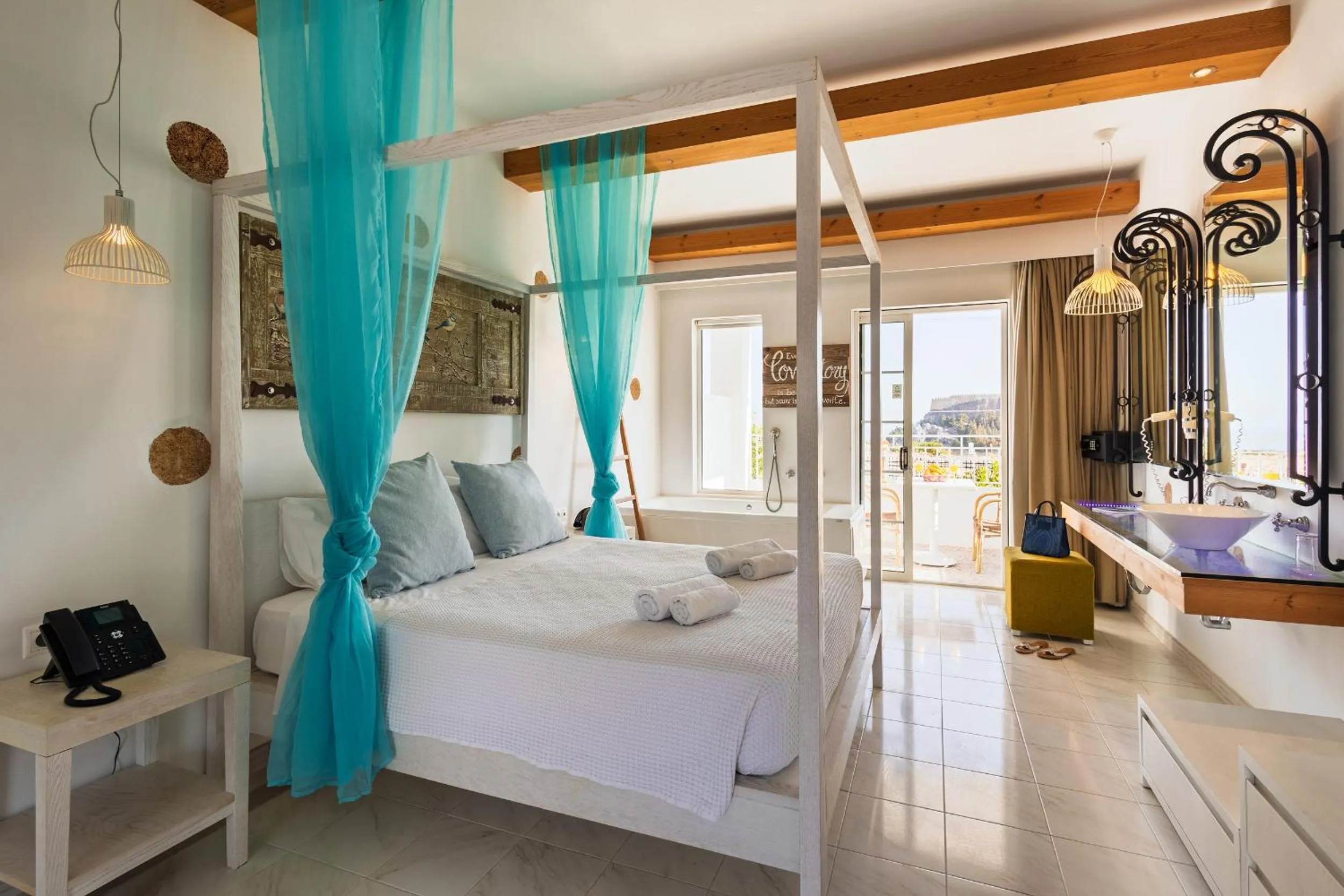 Bed in Lindos View Hotel