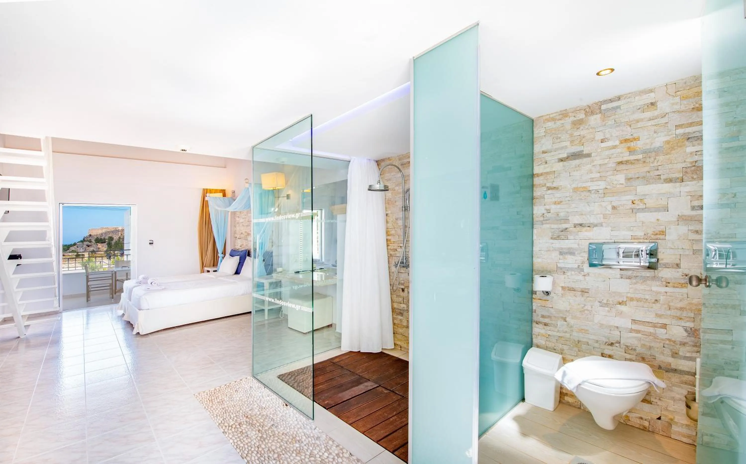 Bed in Lindos View Hotel