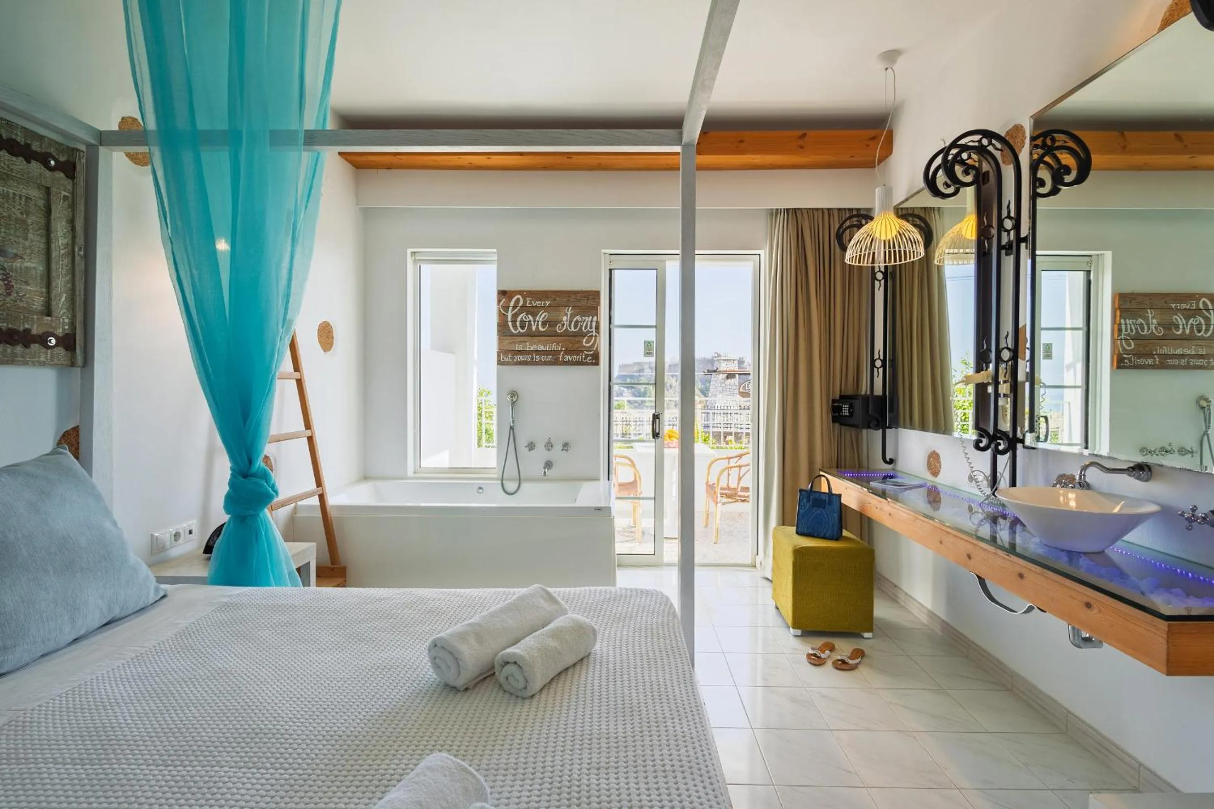 Bed in Lindos View Hotel