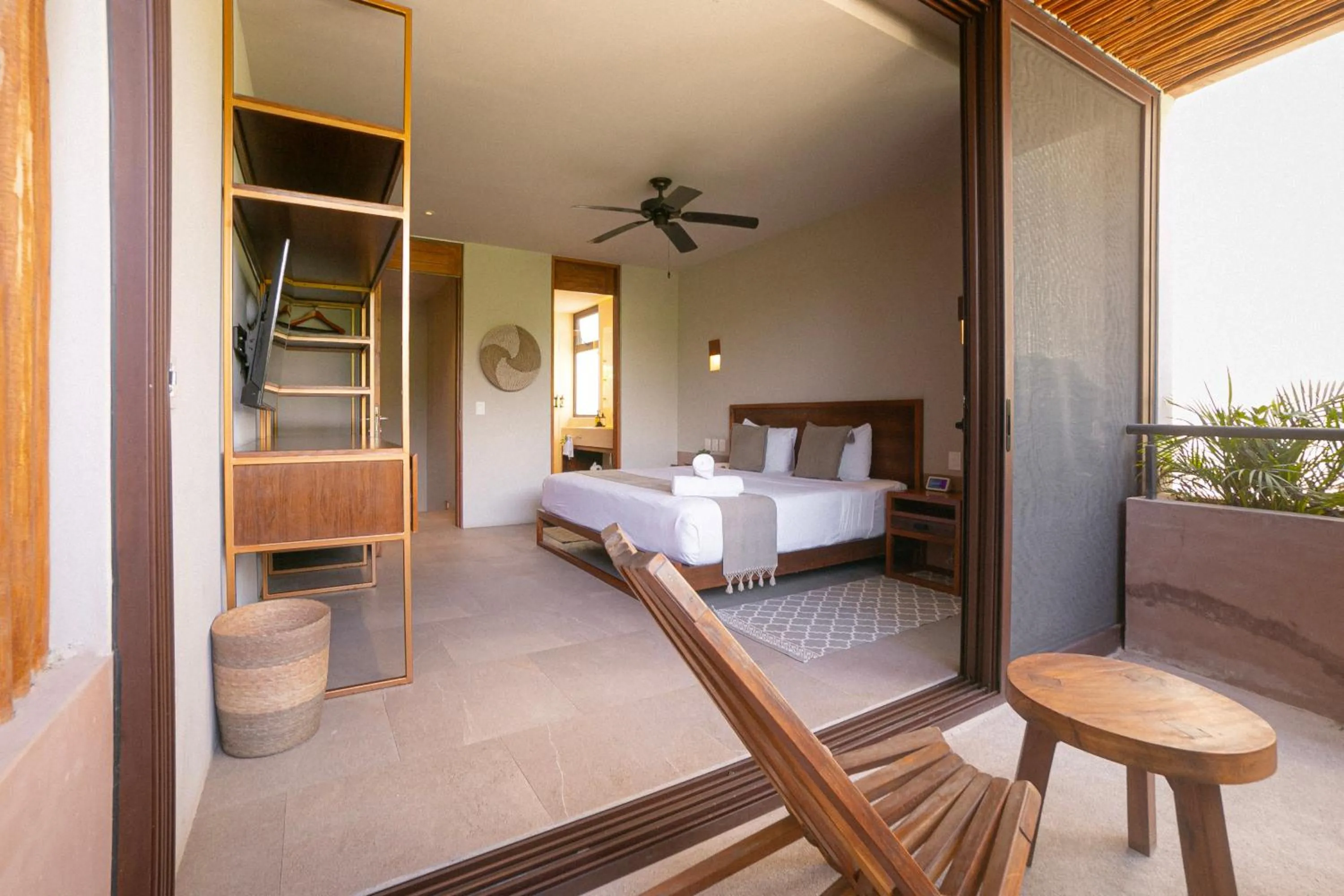 Balcony/Terrace, Bed in Zereno Tulum Beach Club Access