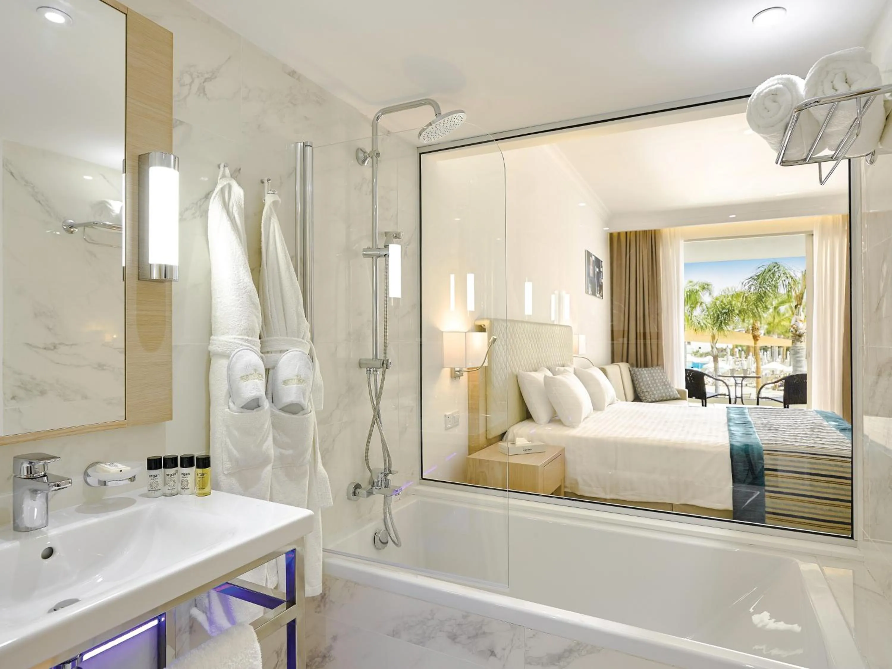 Bathroom, Bed in Olympic Lagoon Resort Ayia Napa