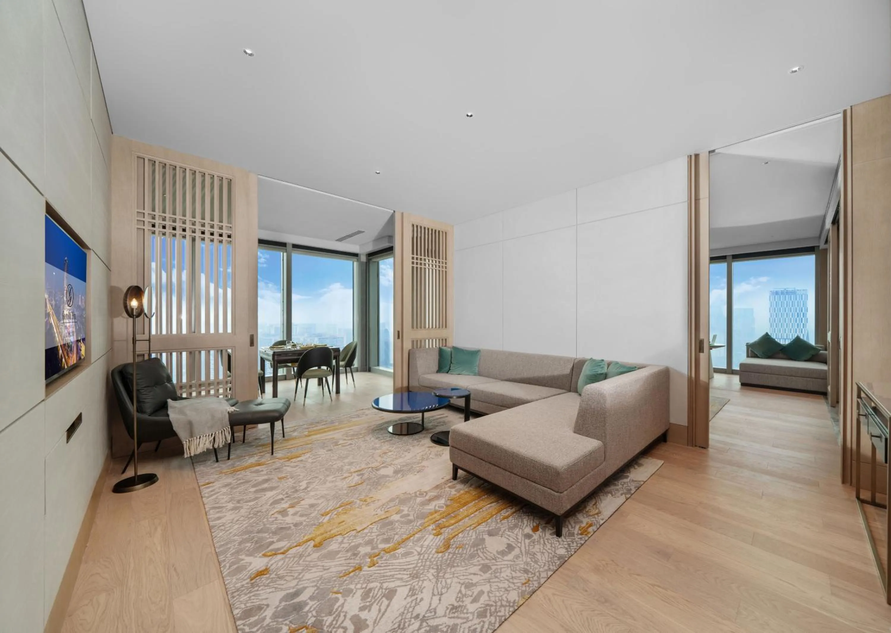 Living room, Bed in Grand Bay Hotel Chengdu