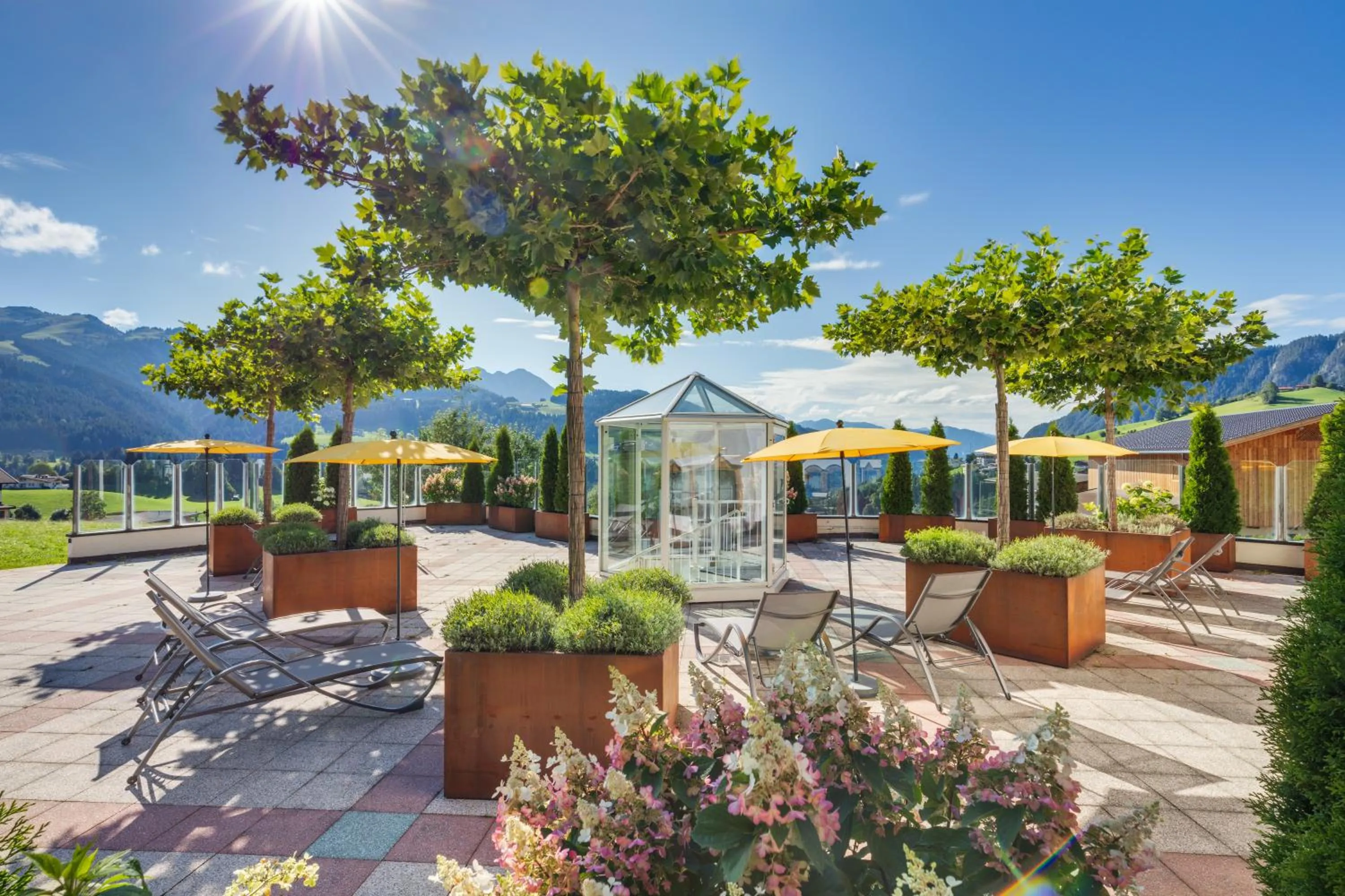 Balcony/Terrace in Apparthotel Talhof, Restaurant, Pool und Spa