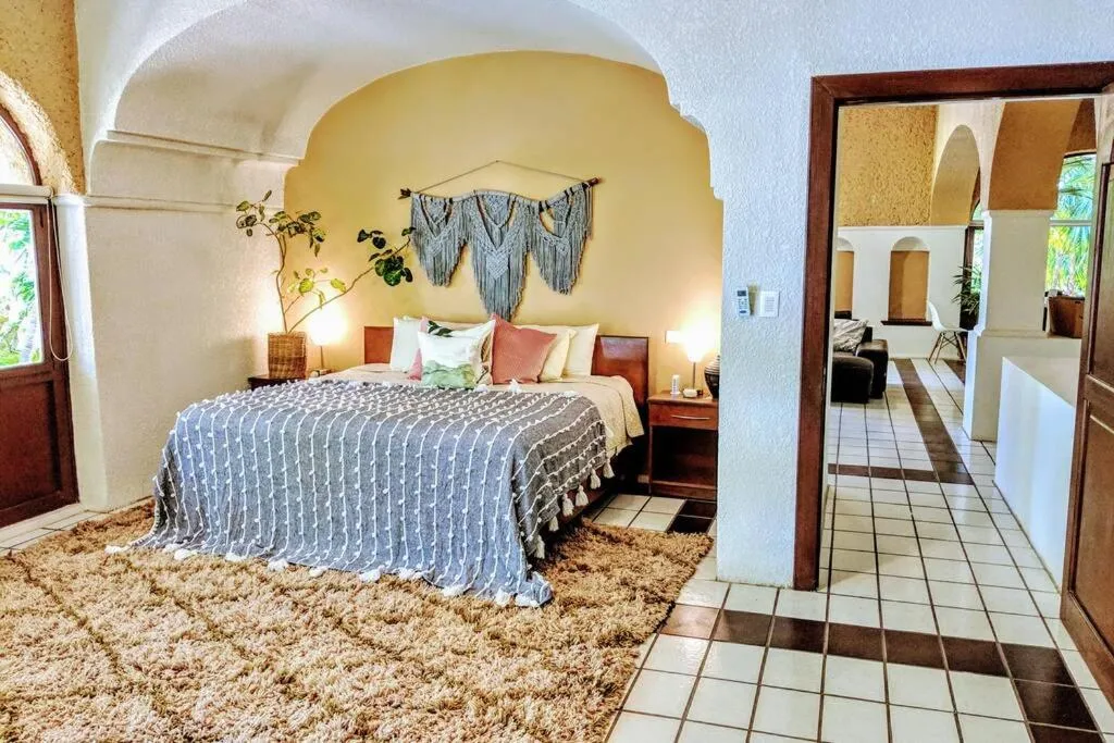 Bed in Steps to Ocean Huge Beach Villa Private Pool in Exclusive Fase 1 Playacar