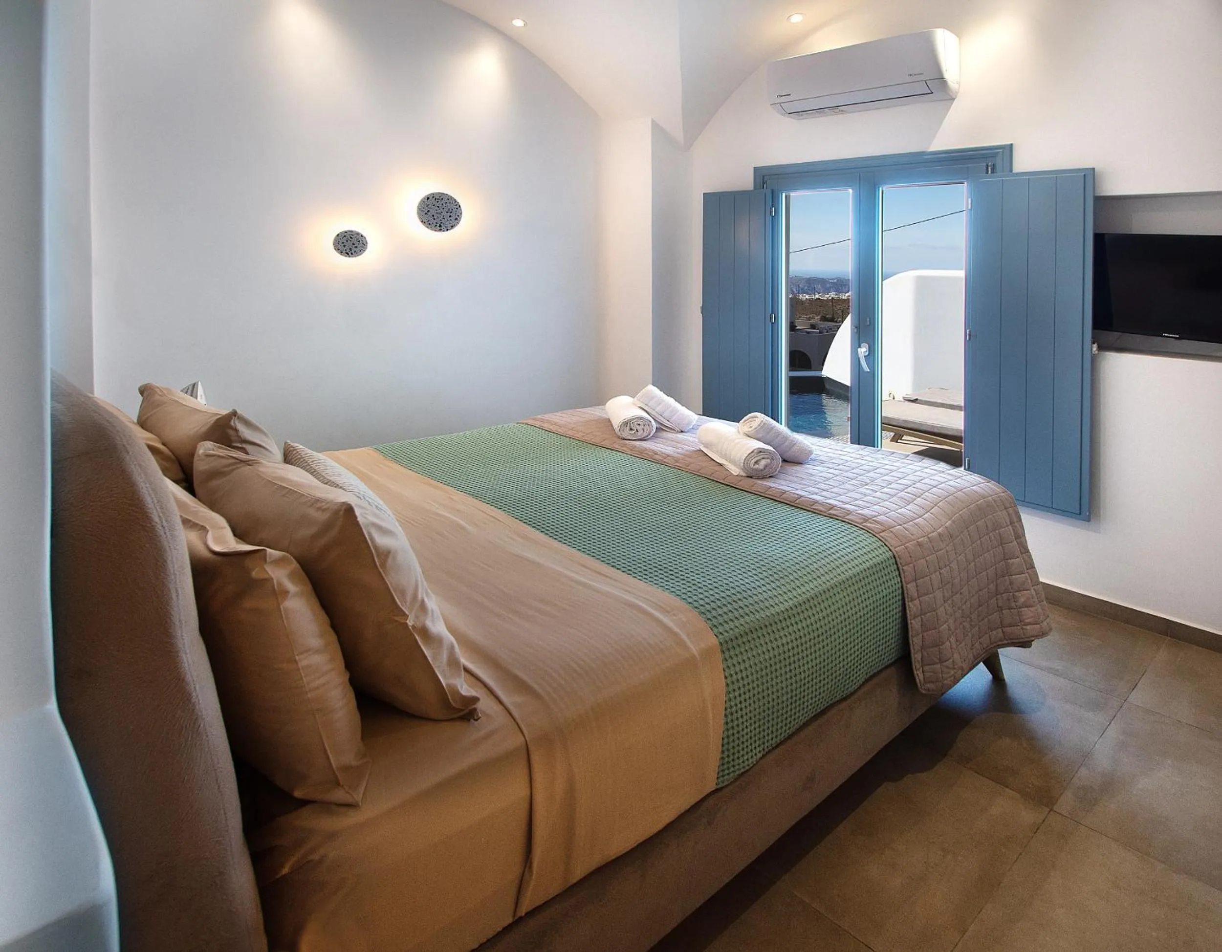 Bed in Aegean Blue Suites
