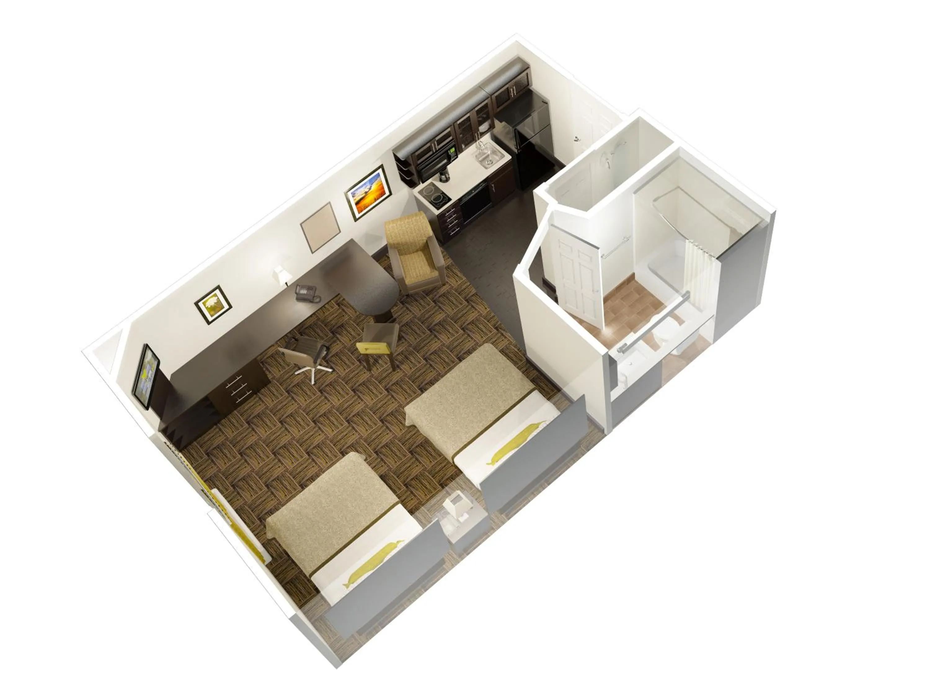Floor plan, Bed in Candlewood Suites Tucson by IHG