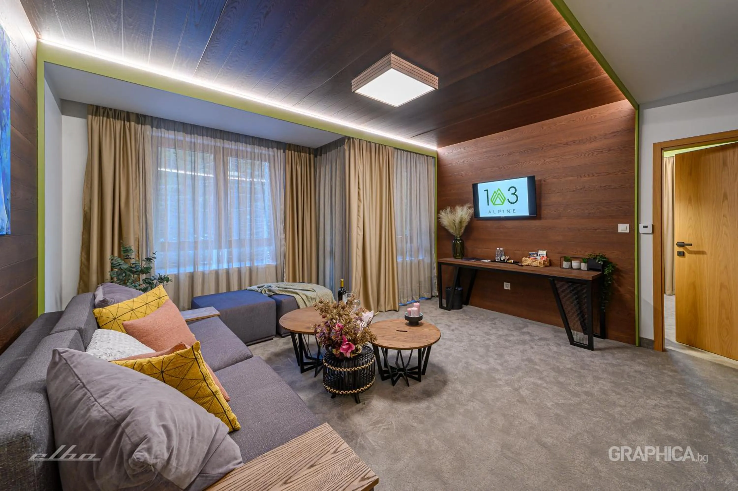 Communal lounge/ TV room in 103 Alpine Hotel