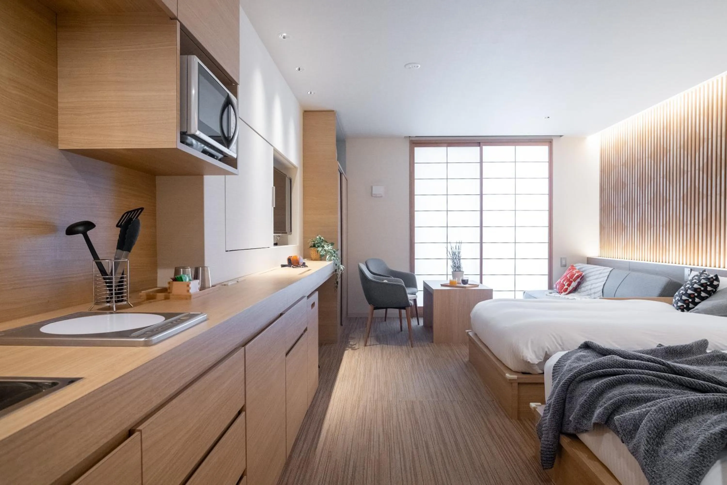 Kitchen or kitchenette, Bed in ORI Kyoto