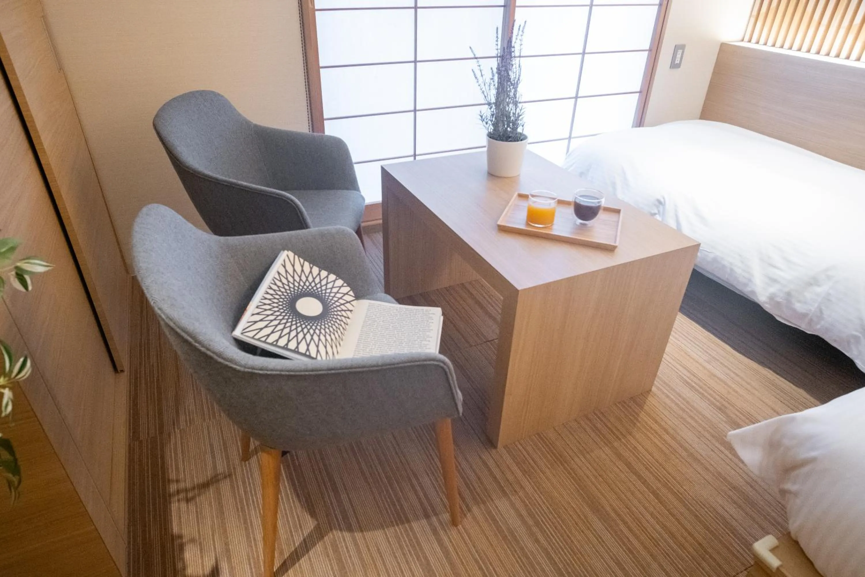 Living room, Bed in ORI Kyoto