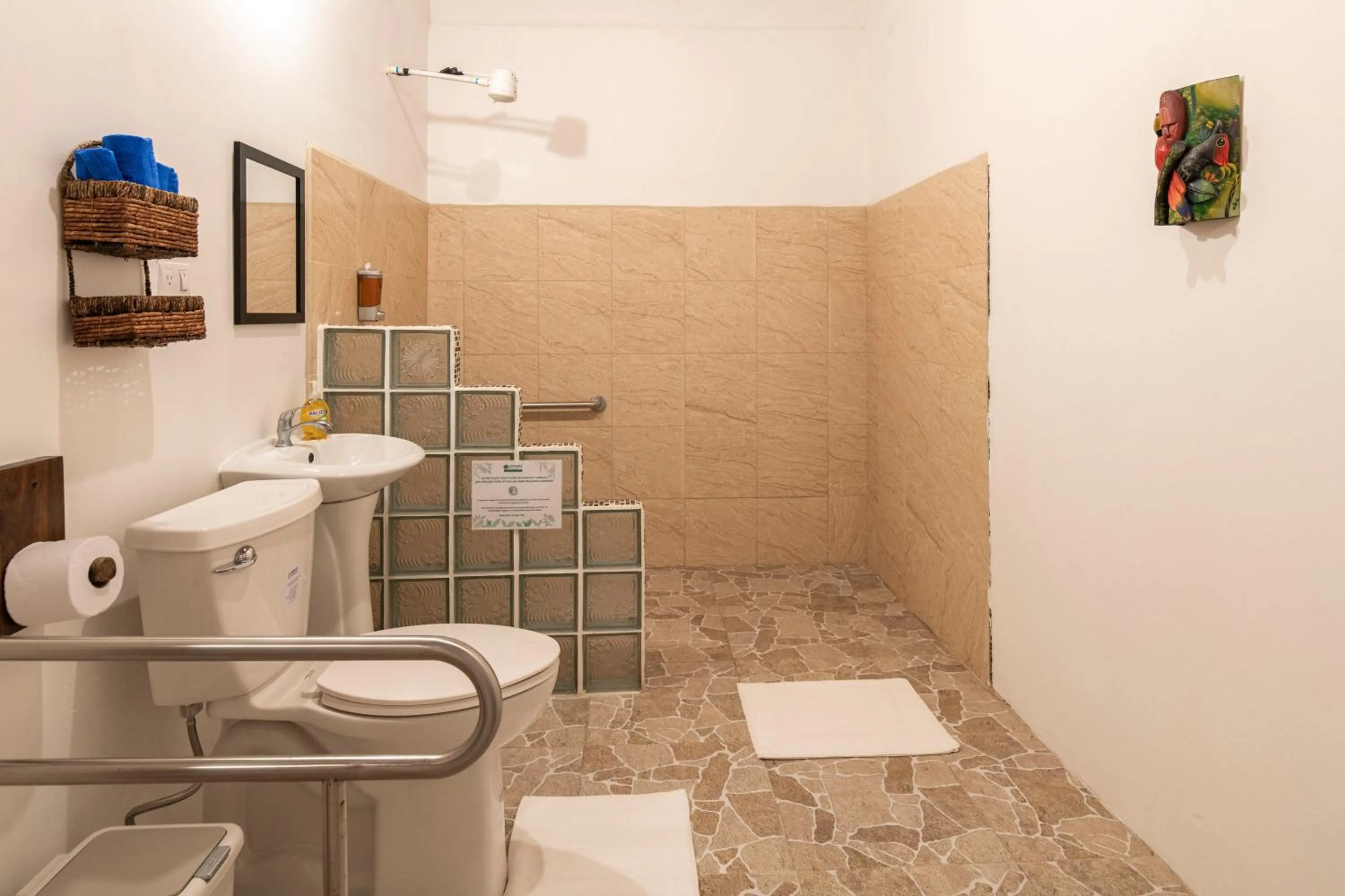 Shower in Pangea Lodge with Shared Pool at the Heart of Manzanillo