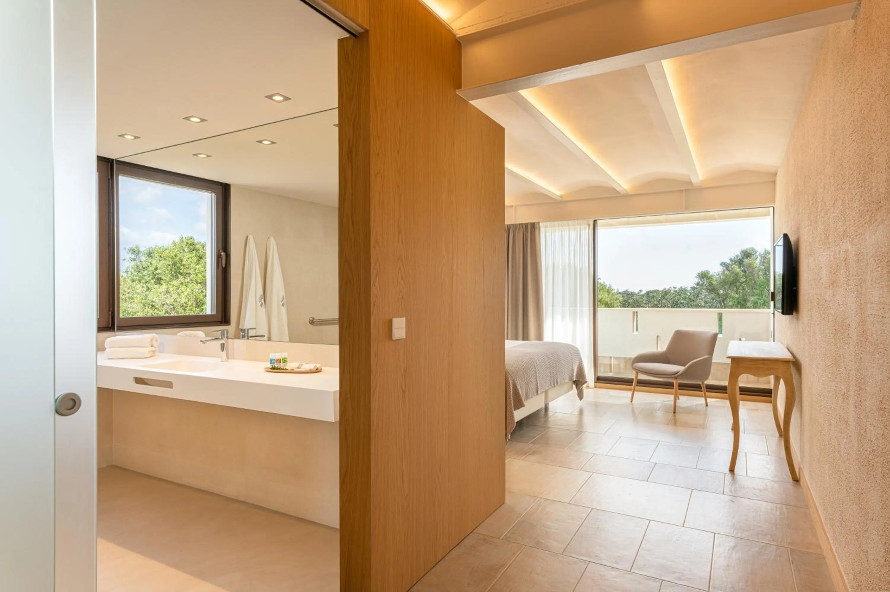 Bathroom, Bed in Agroturismo Malbuger Nou Menorca -Adults only-