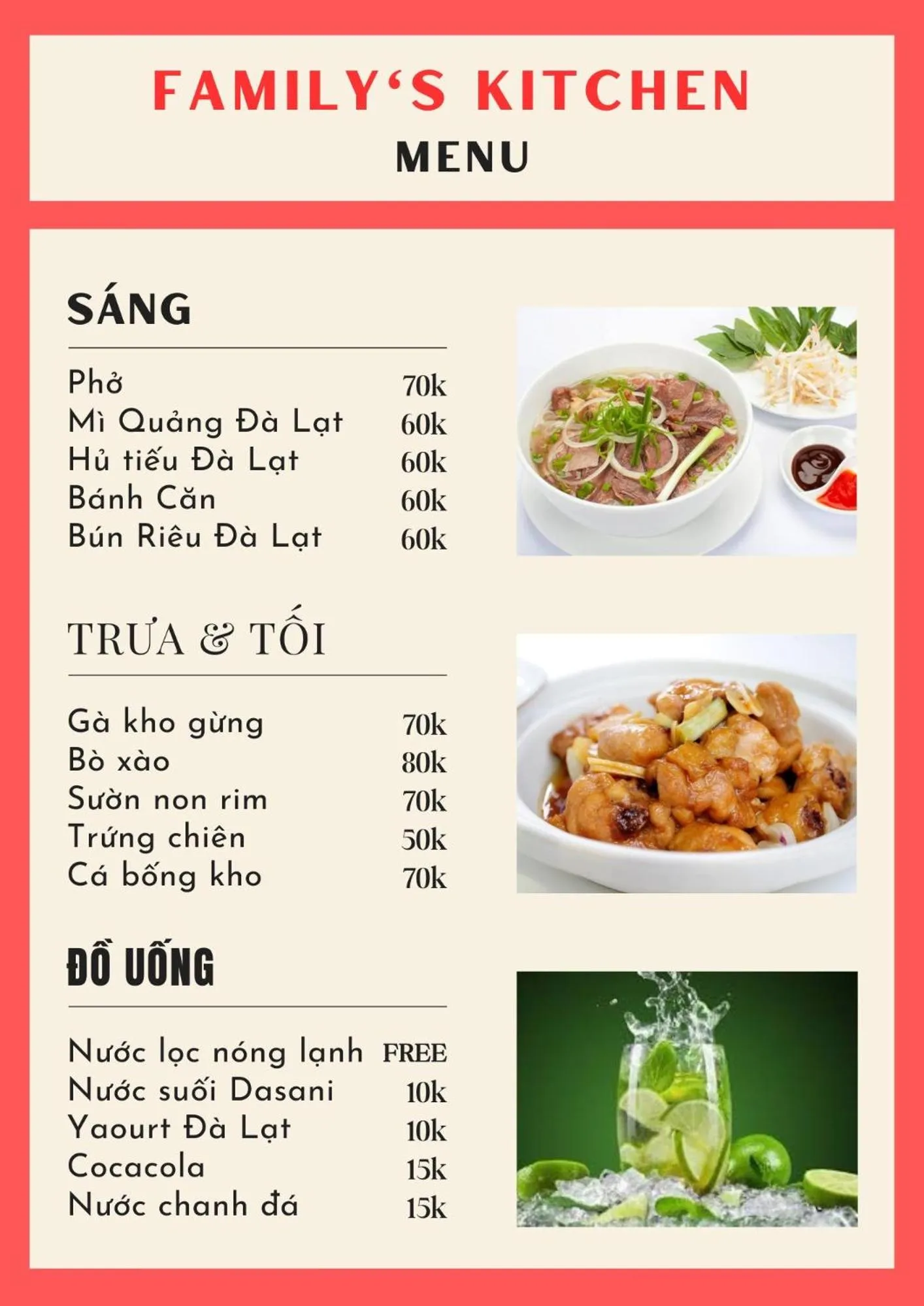 Food and drinks in Family Homestay Dalat Casa