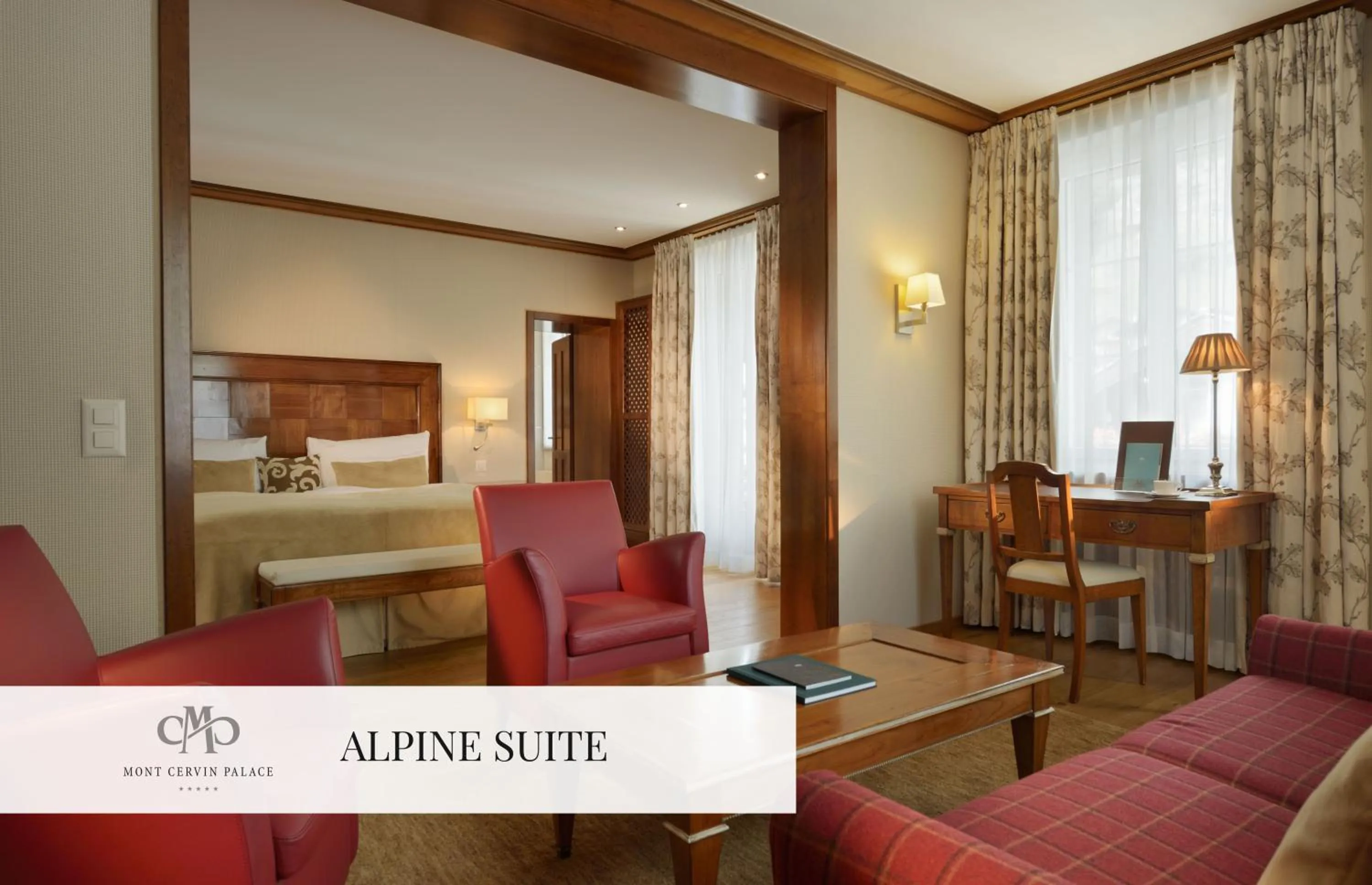 Living room, Bed in Mont Cervin Palace