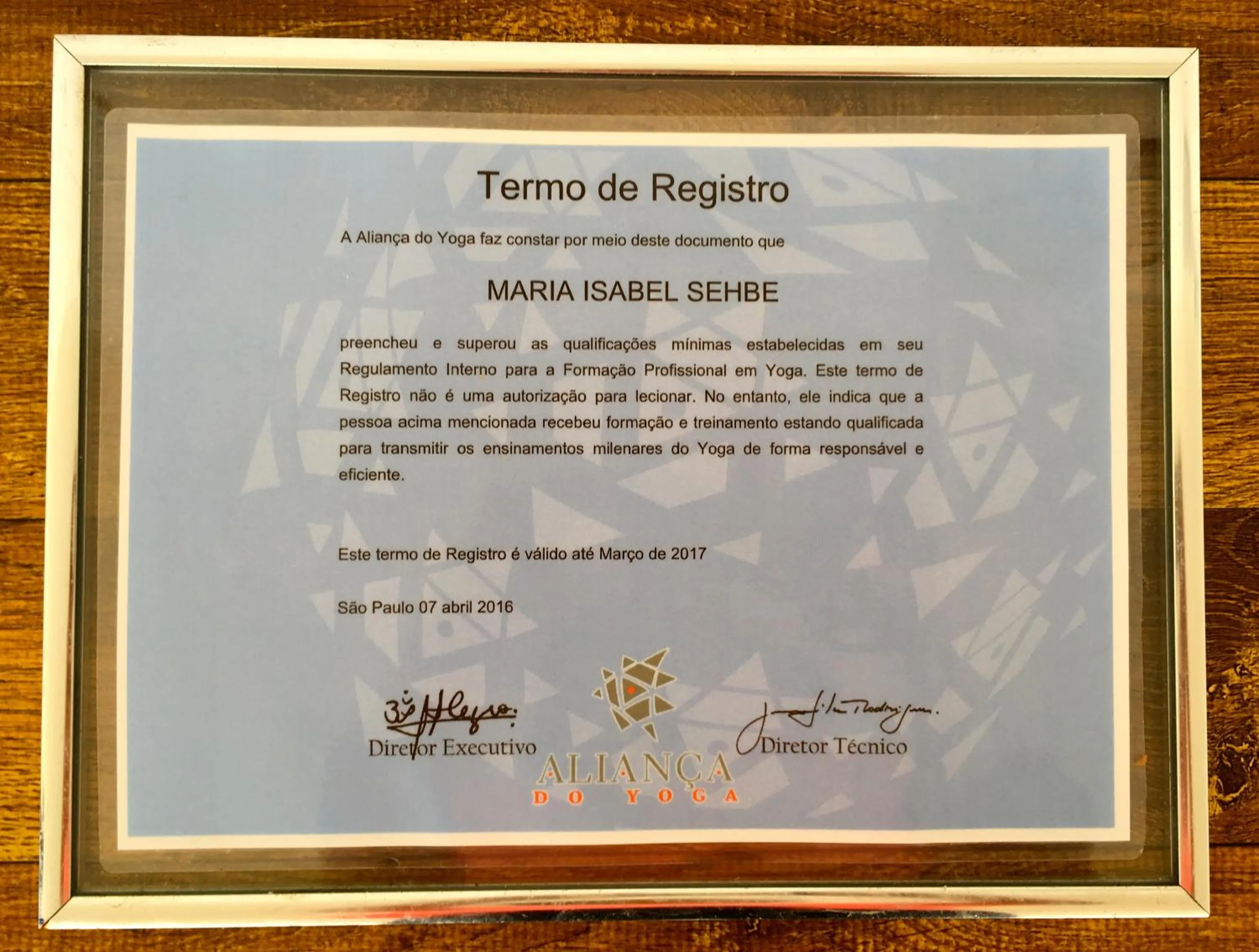 Certificate/Award in Pousada Ecohar Yoga