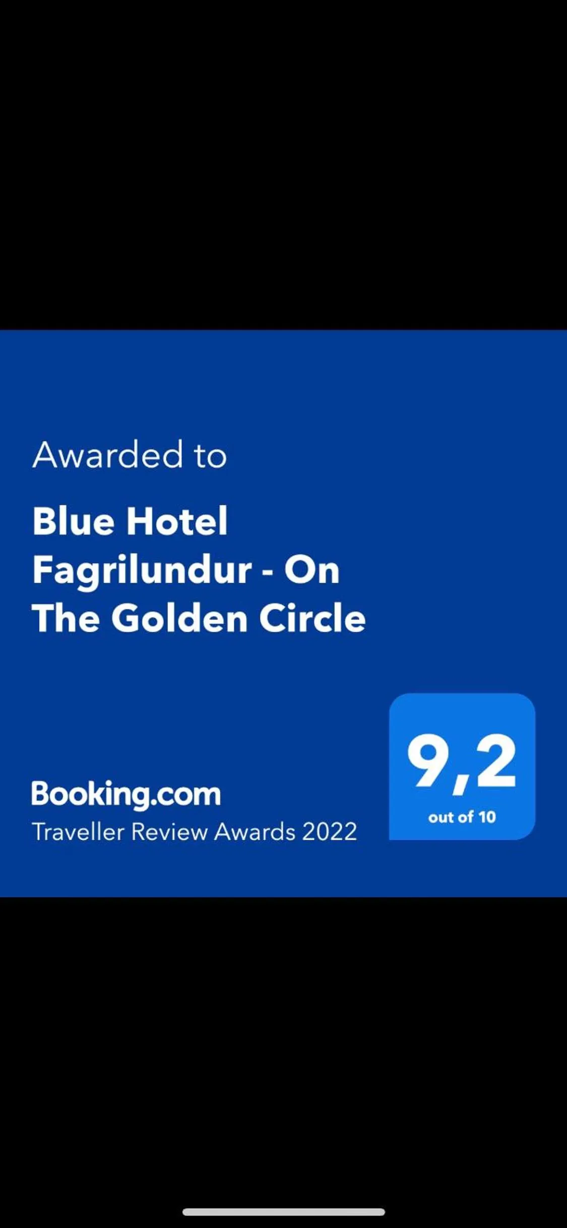 Certificate/Award in Blue Hotel Fagrilundur - On The Golden Circle