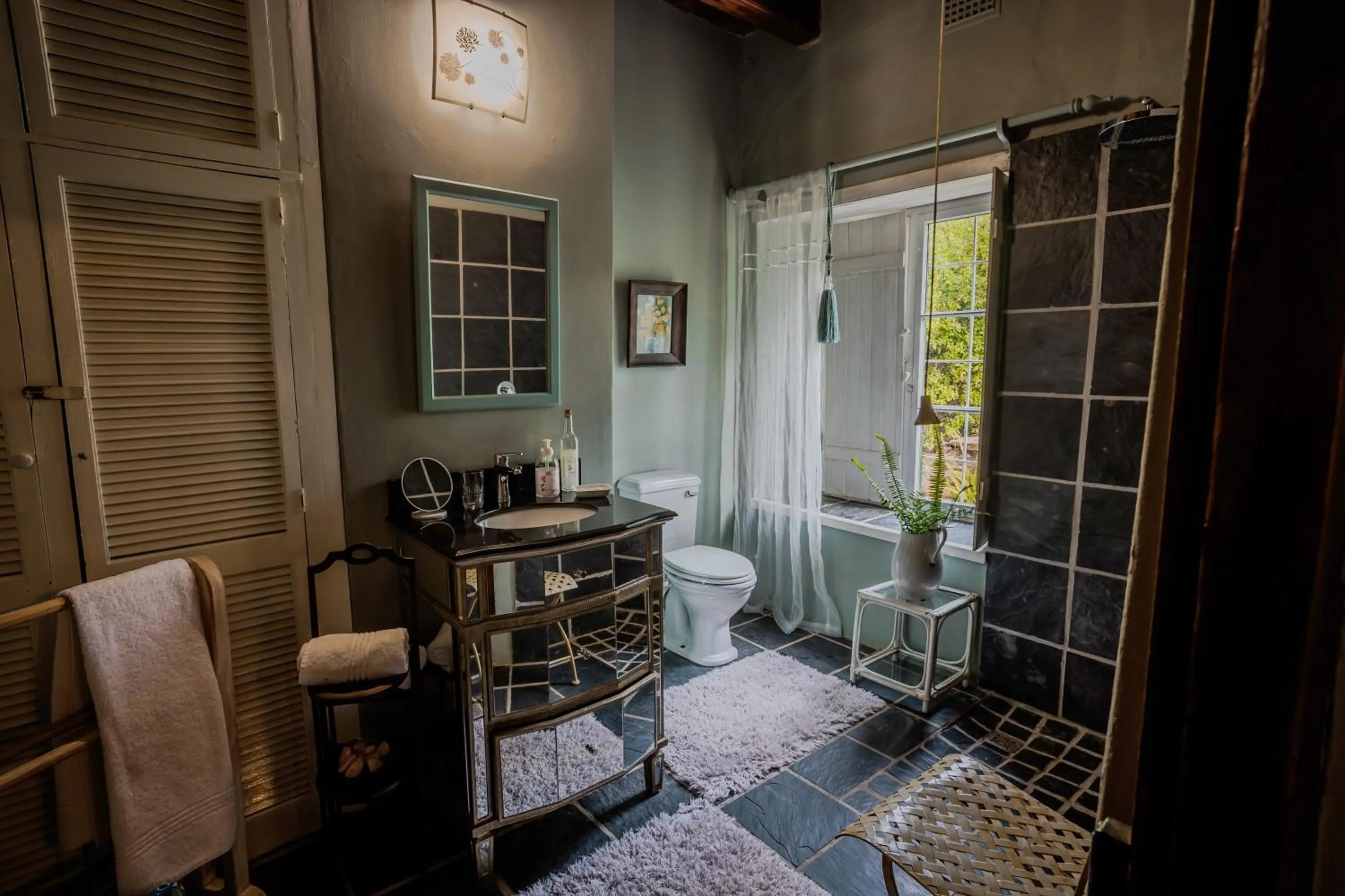 Shower in Moolmanshof 1798, Traditional Cape Dutch H-Shaped Farmhouse
