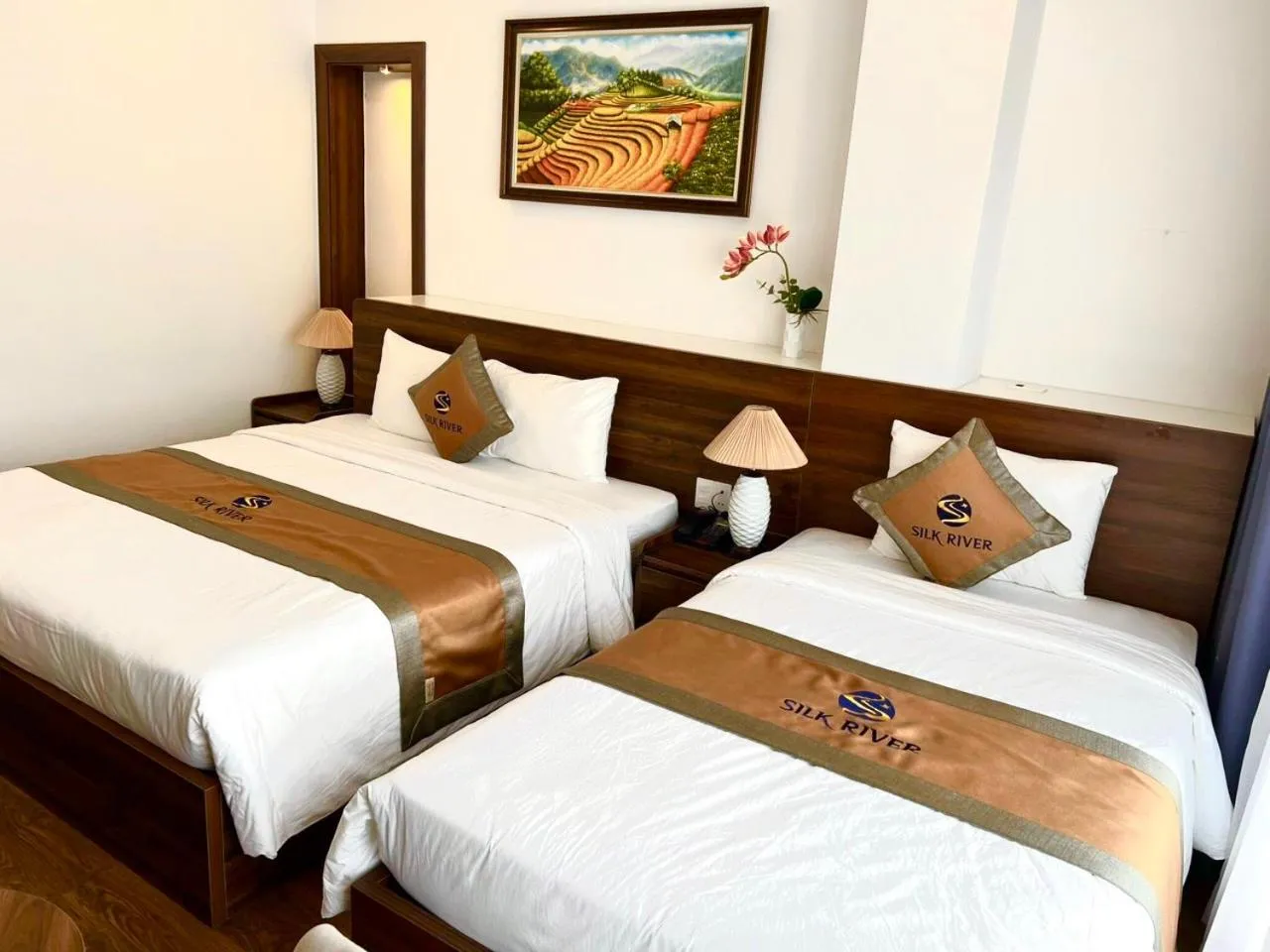 Bed in Silk River Hotel Ha Giang