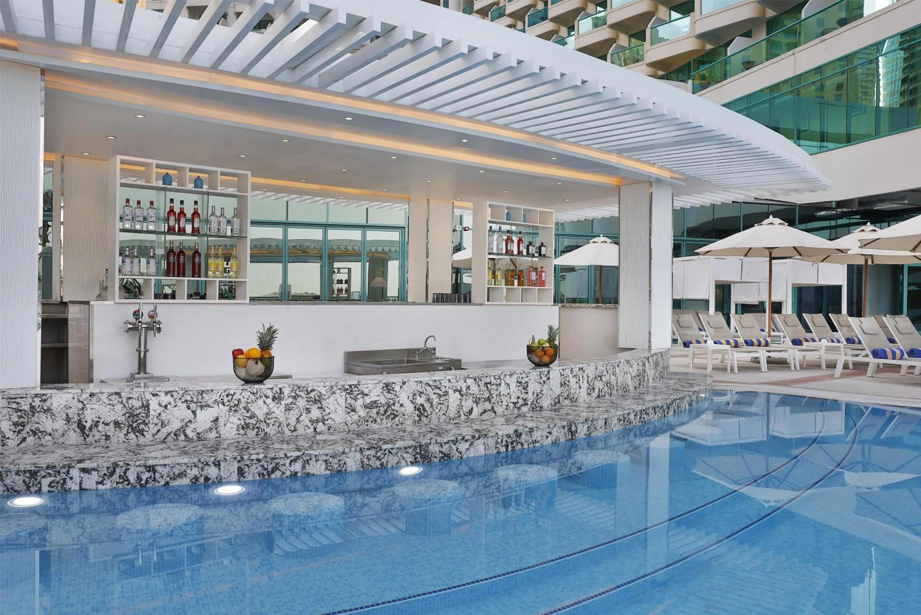 Pool view in Hilton Dubai Jumeirah