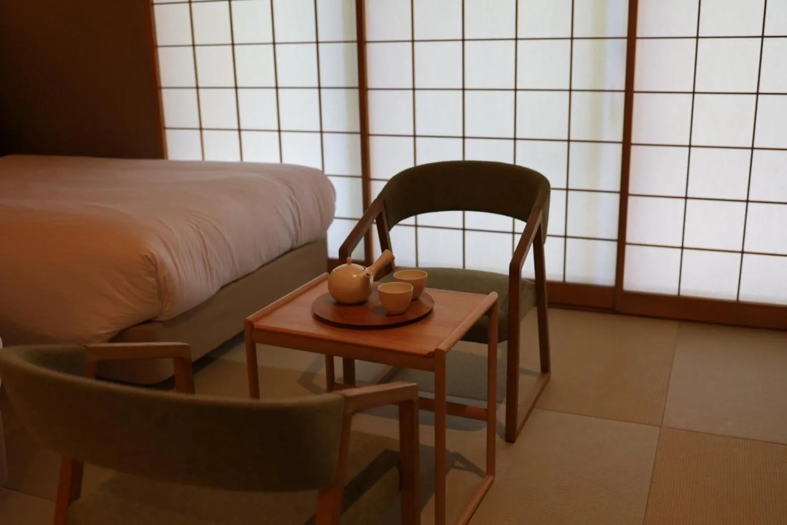 Bed in Hotel Rakurakuan