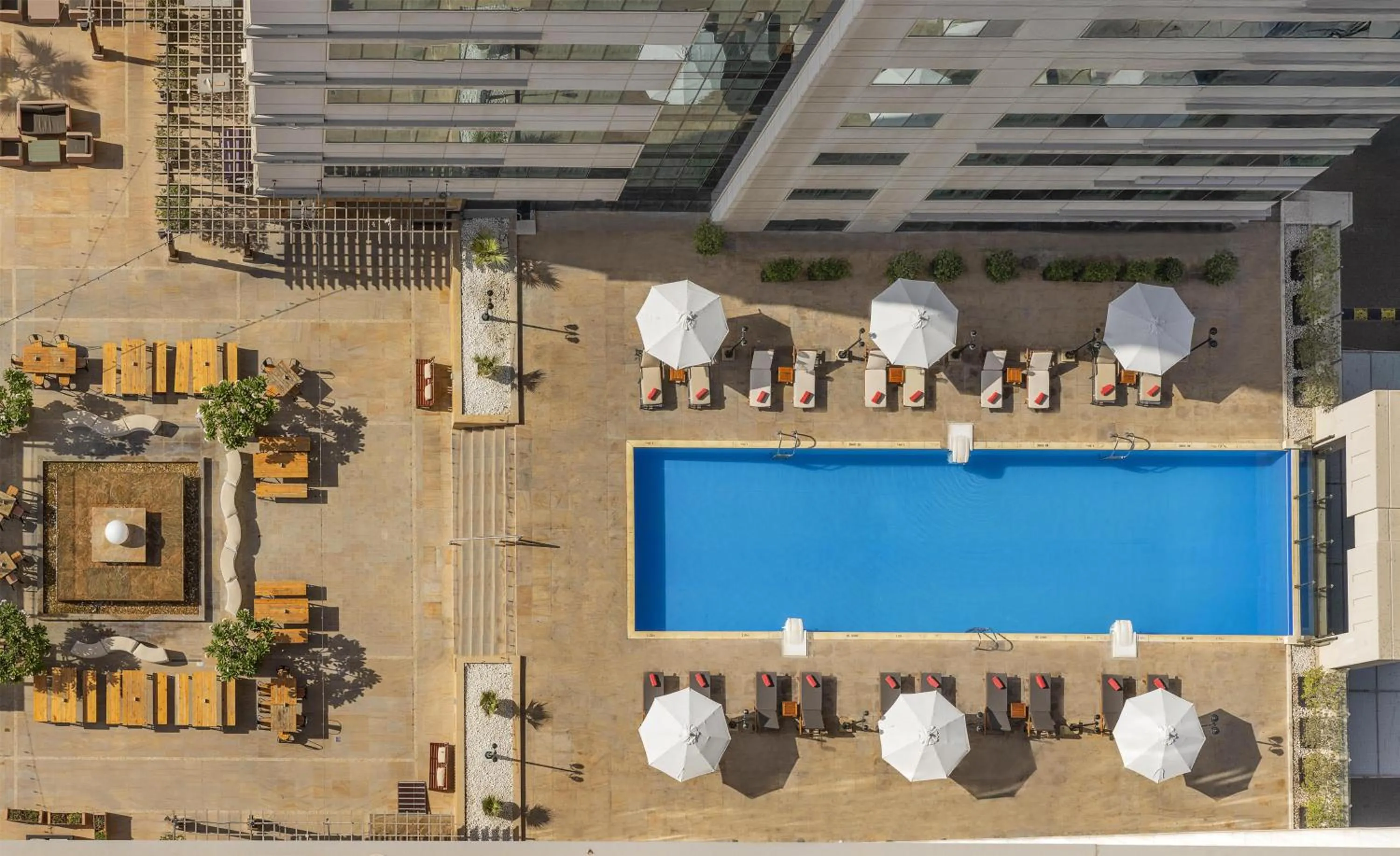 Pool view in Radisson Blu Hotel, Dubai Barsha Heights