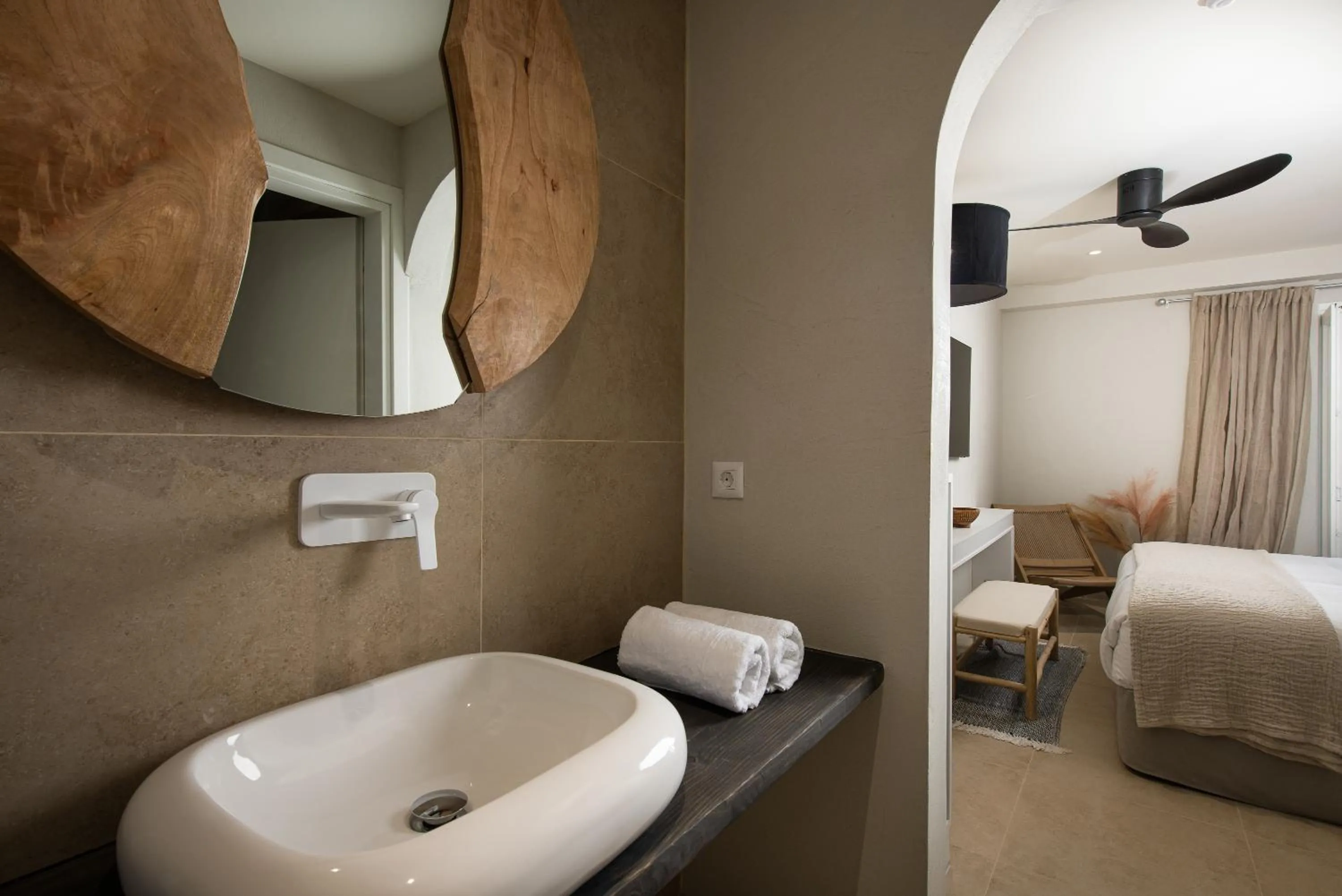 Bathroom, Bed in The Noverian Bios Santorini